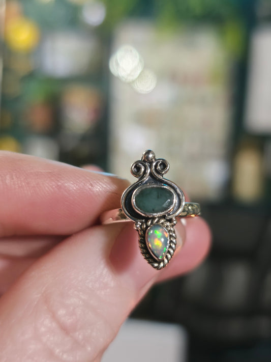 Size 6 Emerald and Ethiopian Opal Ring