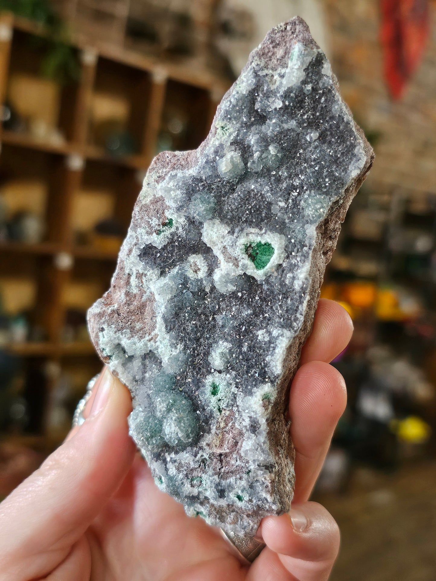 Druzy Quartz on Malachite