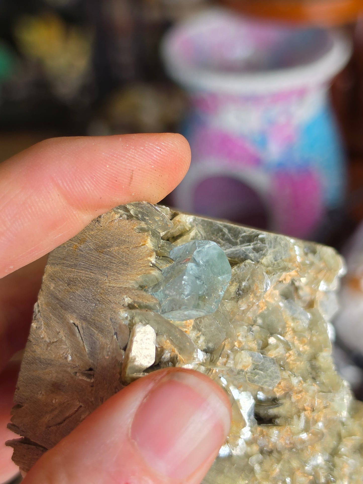 Aquamarine on Muscovite