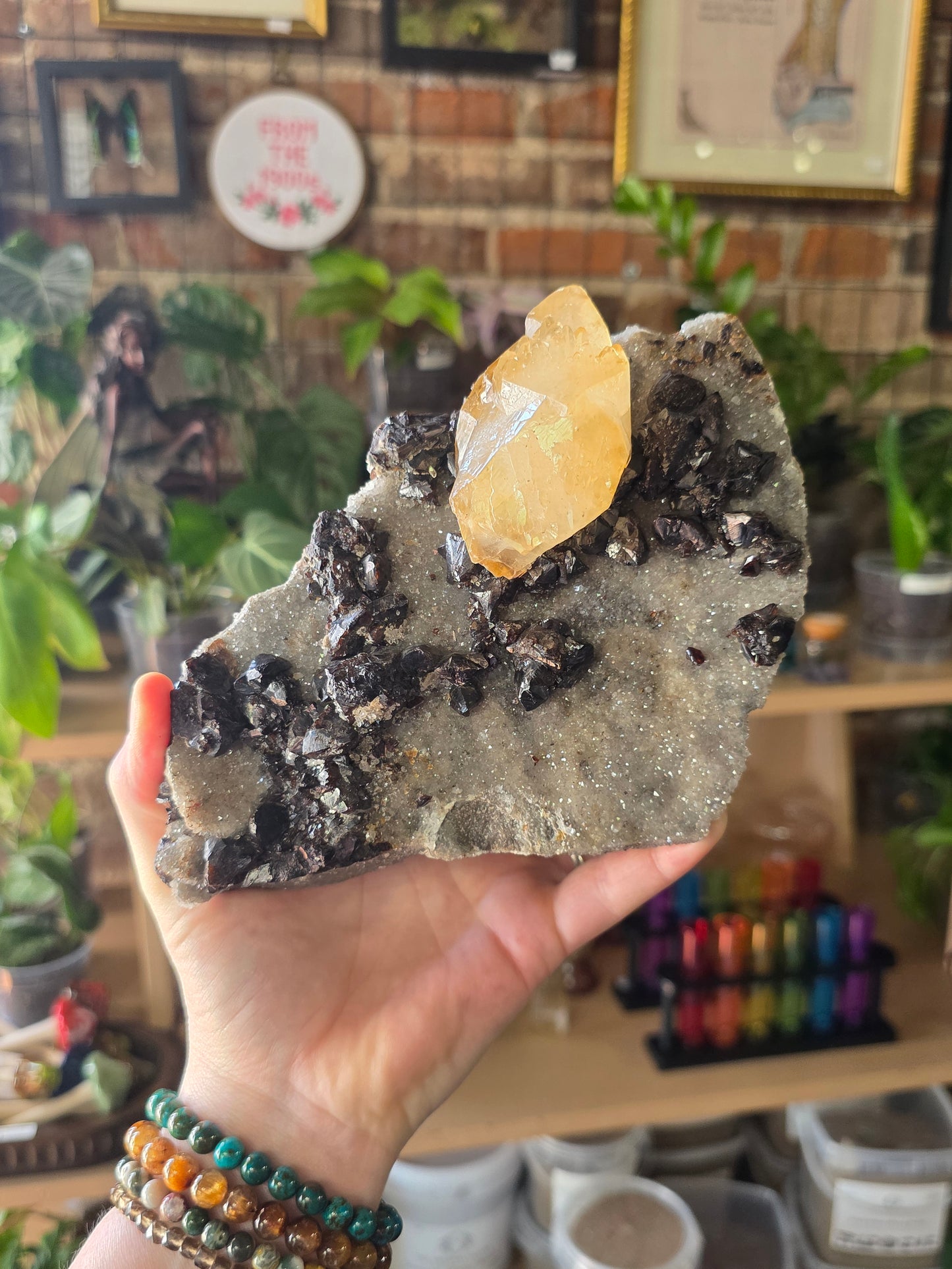 Calcite and Sphalerite on Druzy Quartz