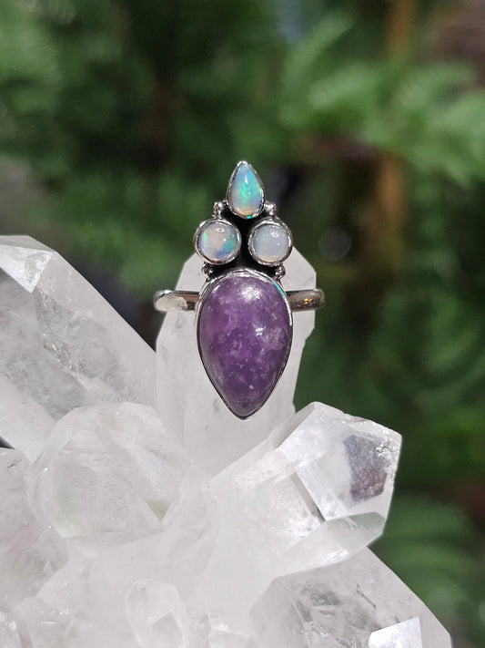 Size 7 Lepidolite & Ethiopian Opal Ring