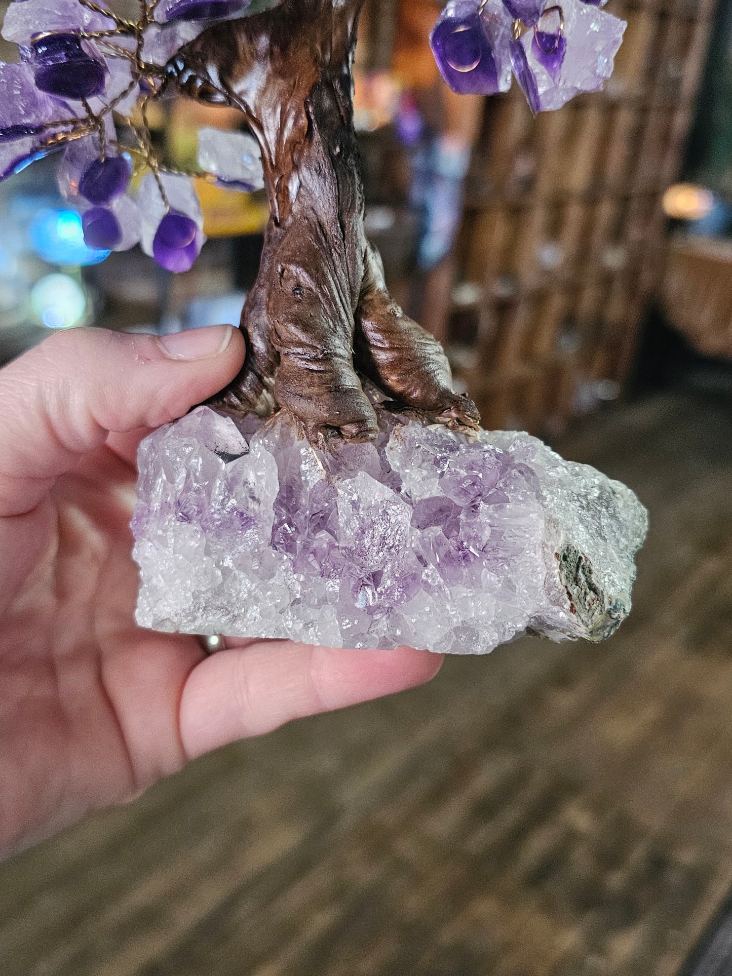 Amethyst Chip Tree on Amethyst Cluster Base