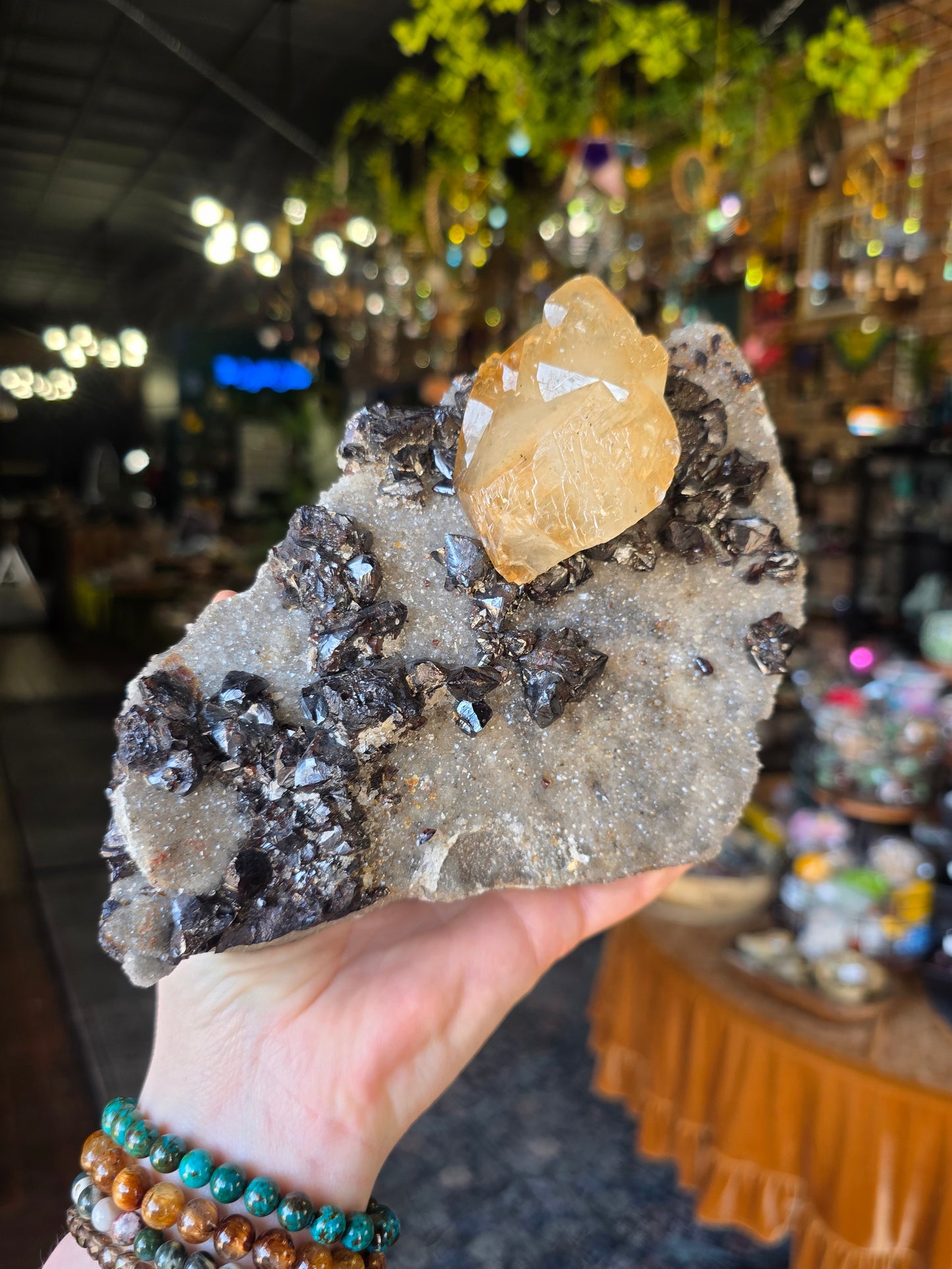 Calcite and Sphalerite on Druzy Quartz
