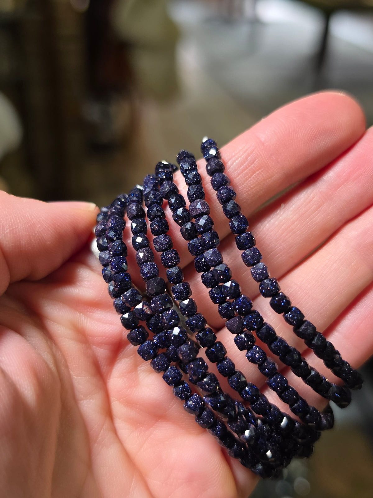 Faceted Blue Goldstone Bead Bracelet