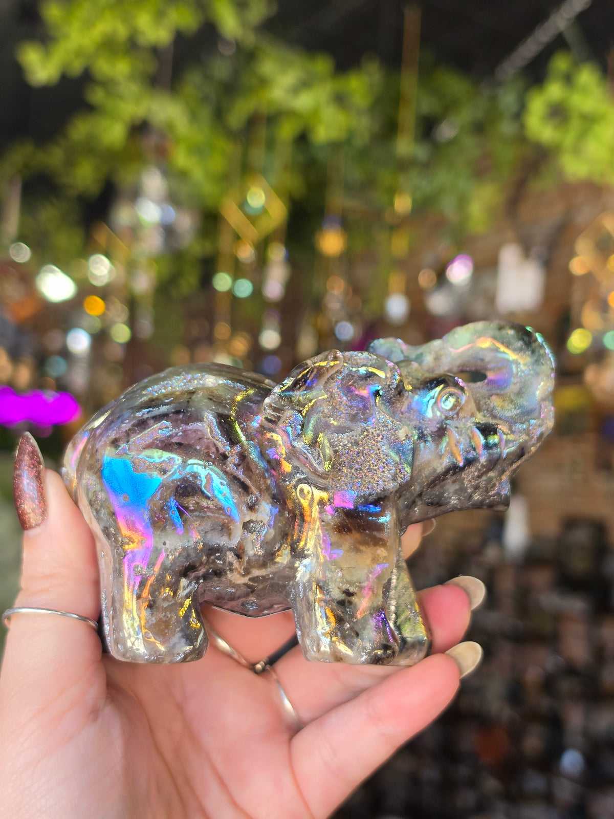 Aura Coated Druzy Quartz Elephant