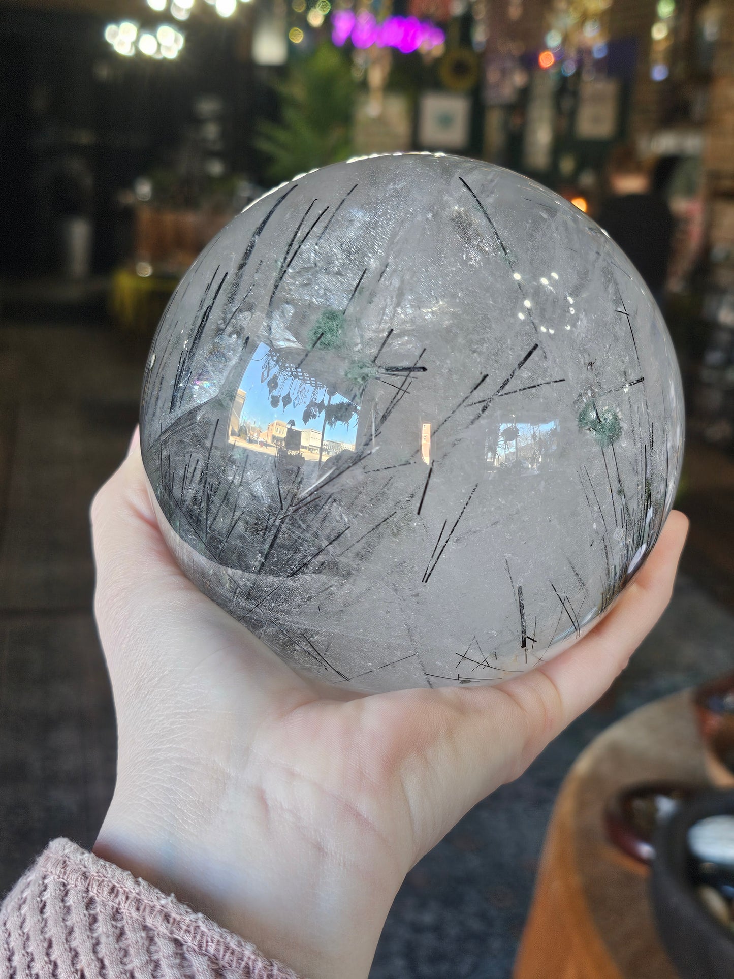 XL Chlorite and Tourmaline in Quartz Sphere