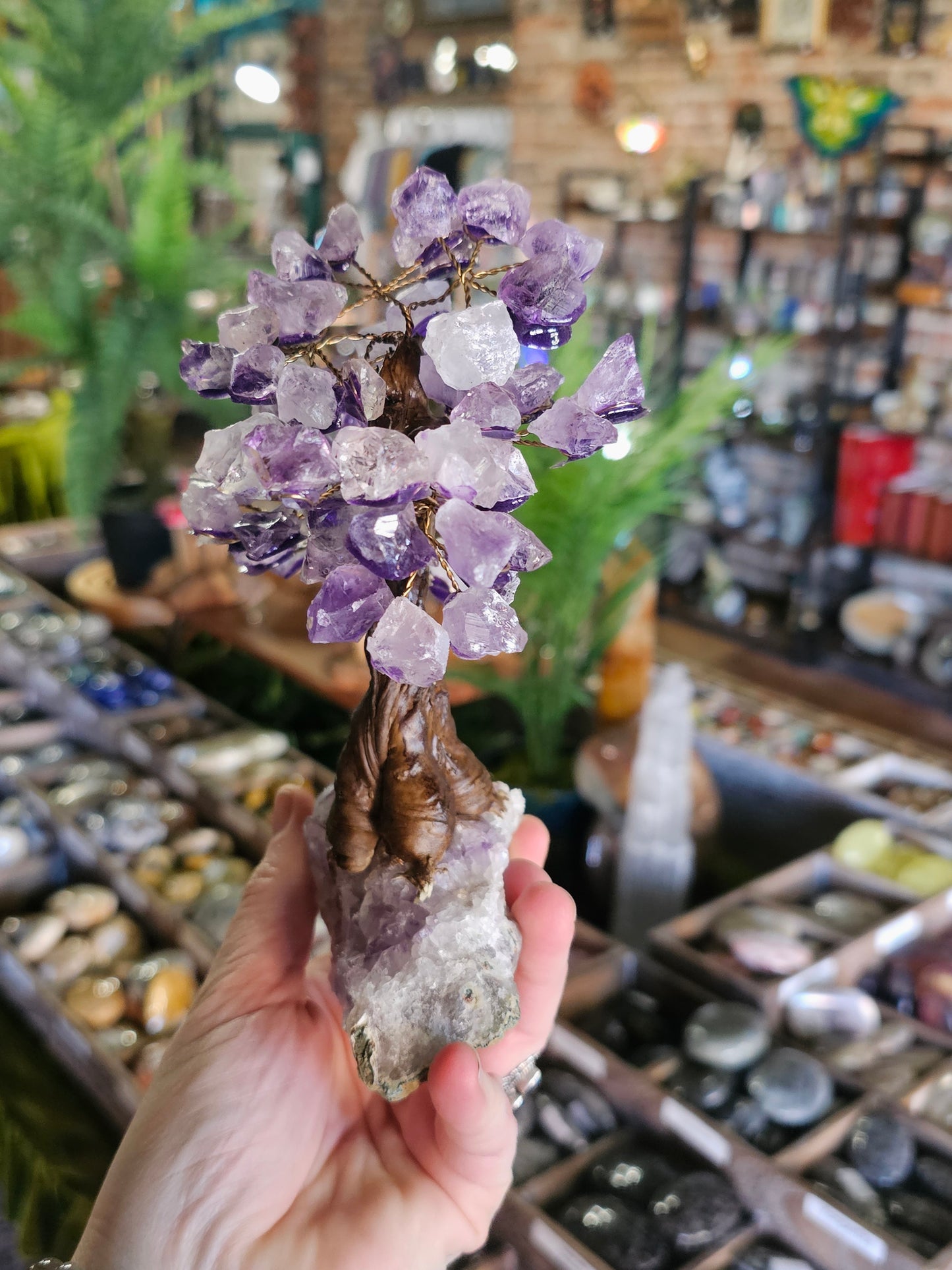 Amethyst Chip Tree on Amethyst Cluster Base