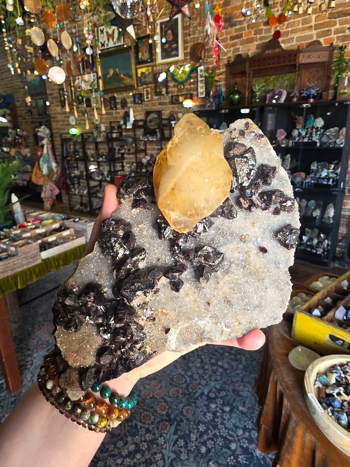 Calcite and Sphalerite on Druzy Quartz