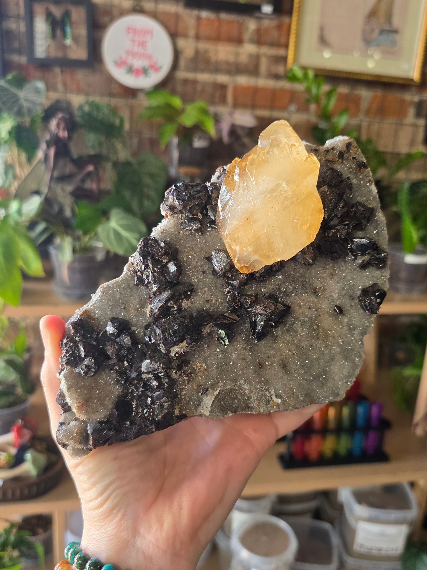 Calcite and Sphalerite on Druzy Quartz