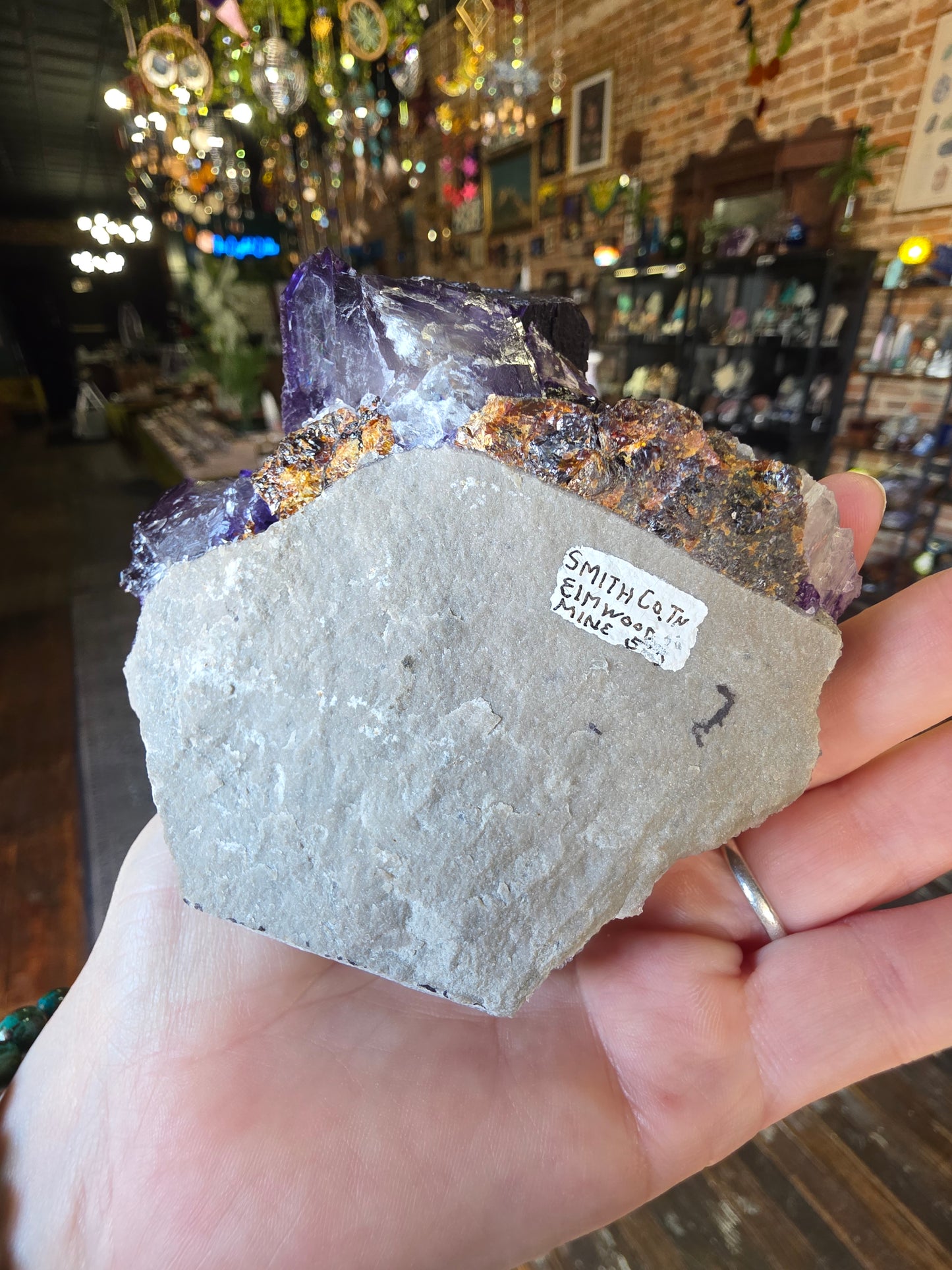 Fluorite, Sphalerite, Barite on Druzy Quartz