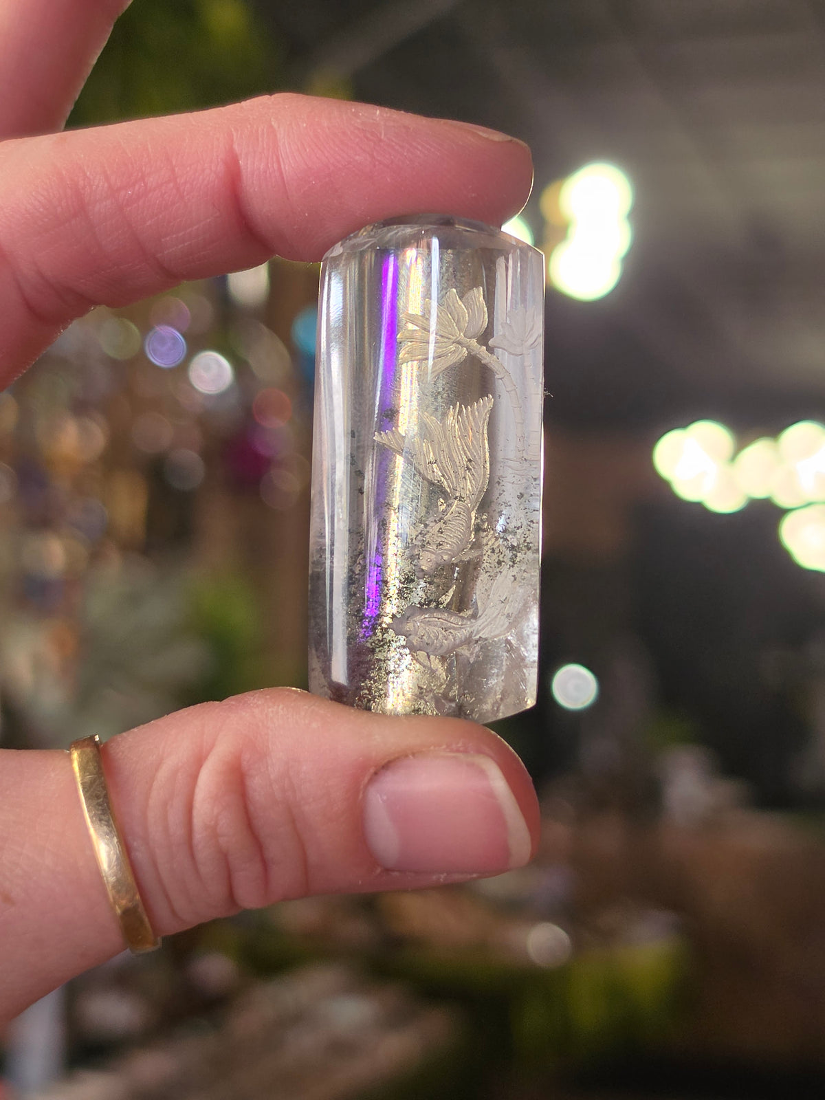 Koi Fish Lazer Engraved Garden Quartz