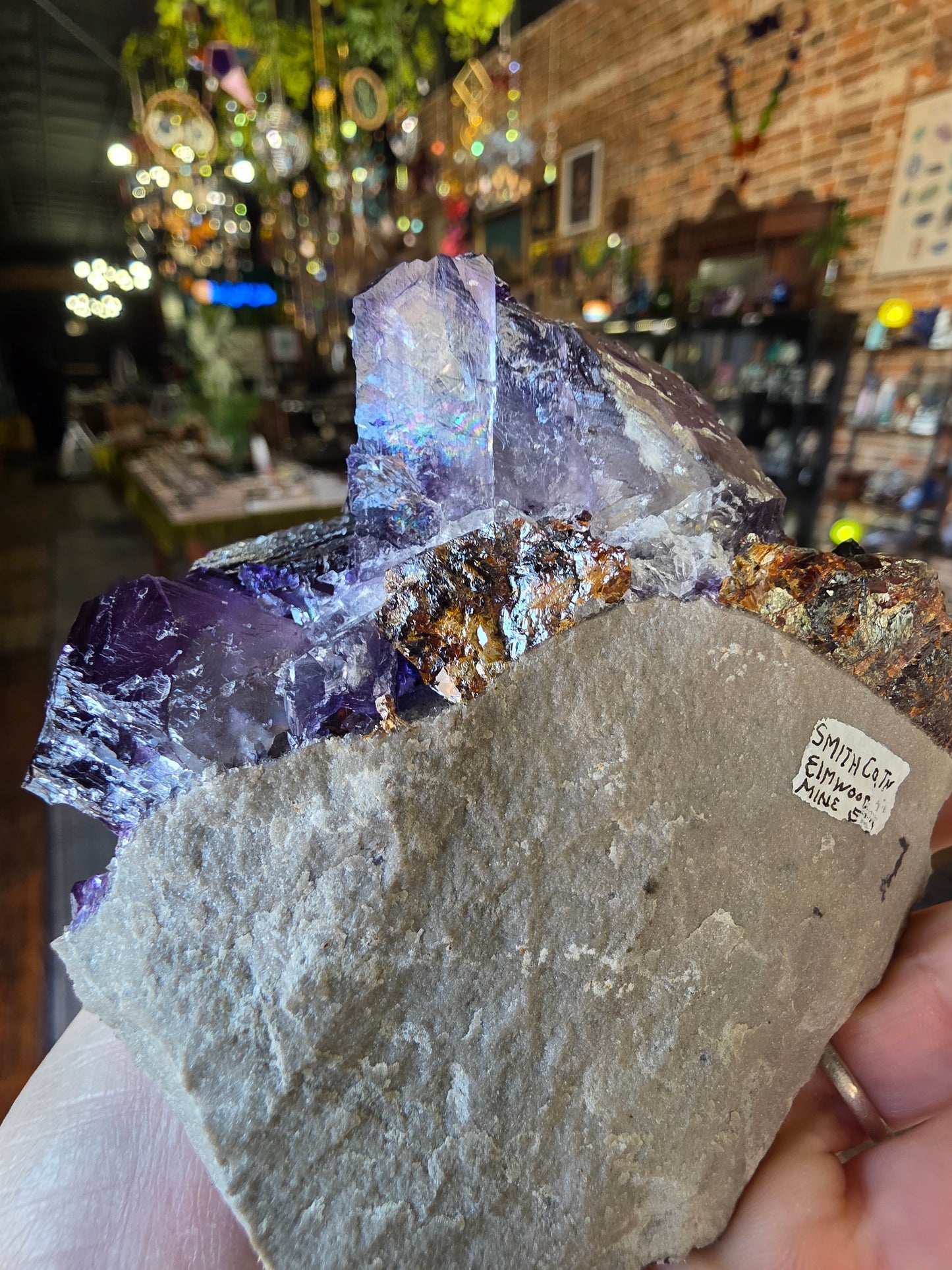 Fluorite, Sphalerite, Barite on Druzy Quartz