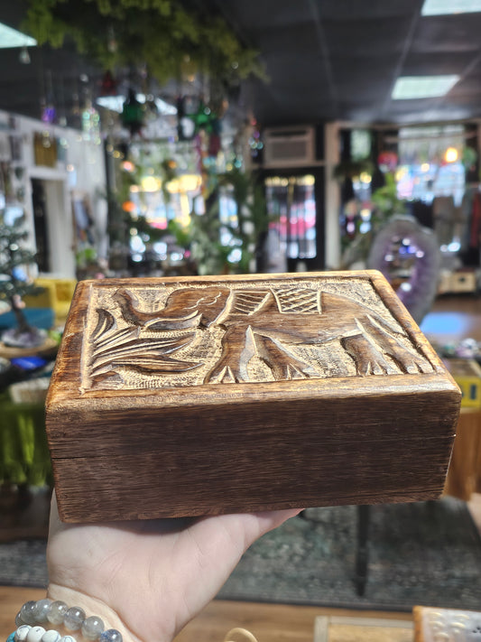 Wooden Box with Elephant Carving