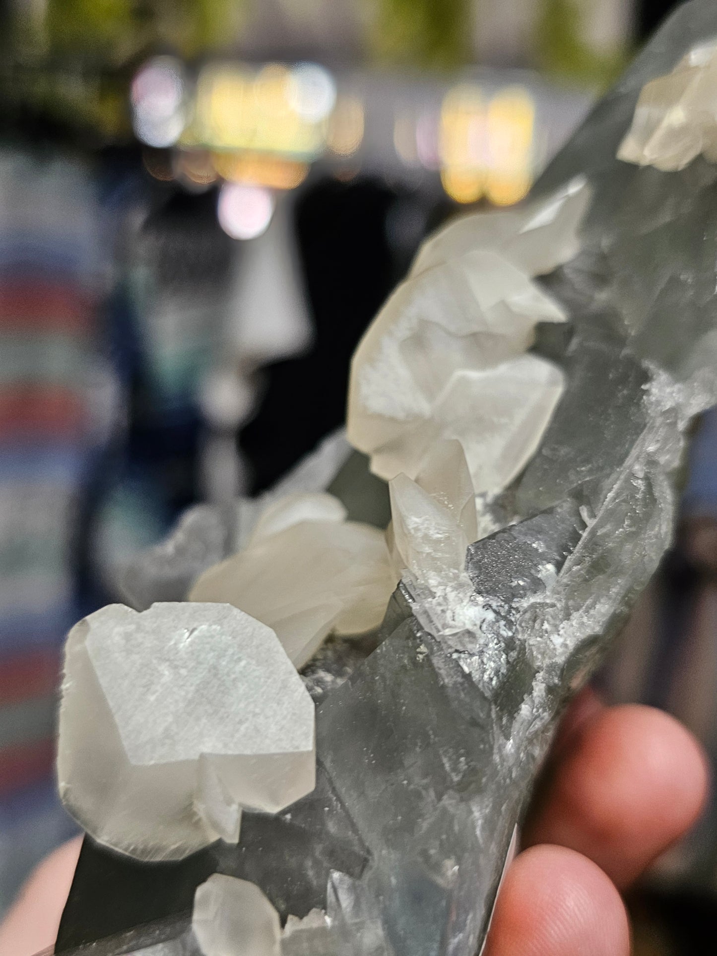 Calcite on Blue Fluorite