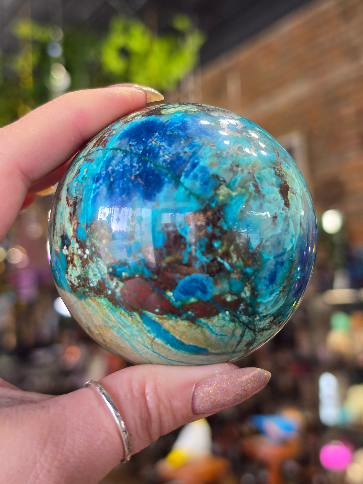 Chrysocolla and Shattuckite Sphere