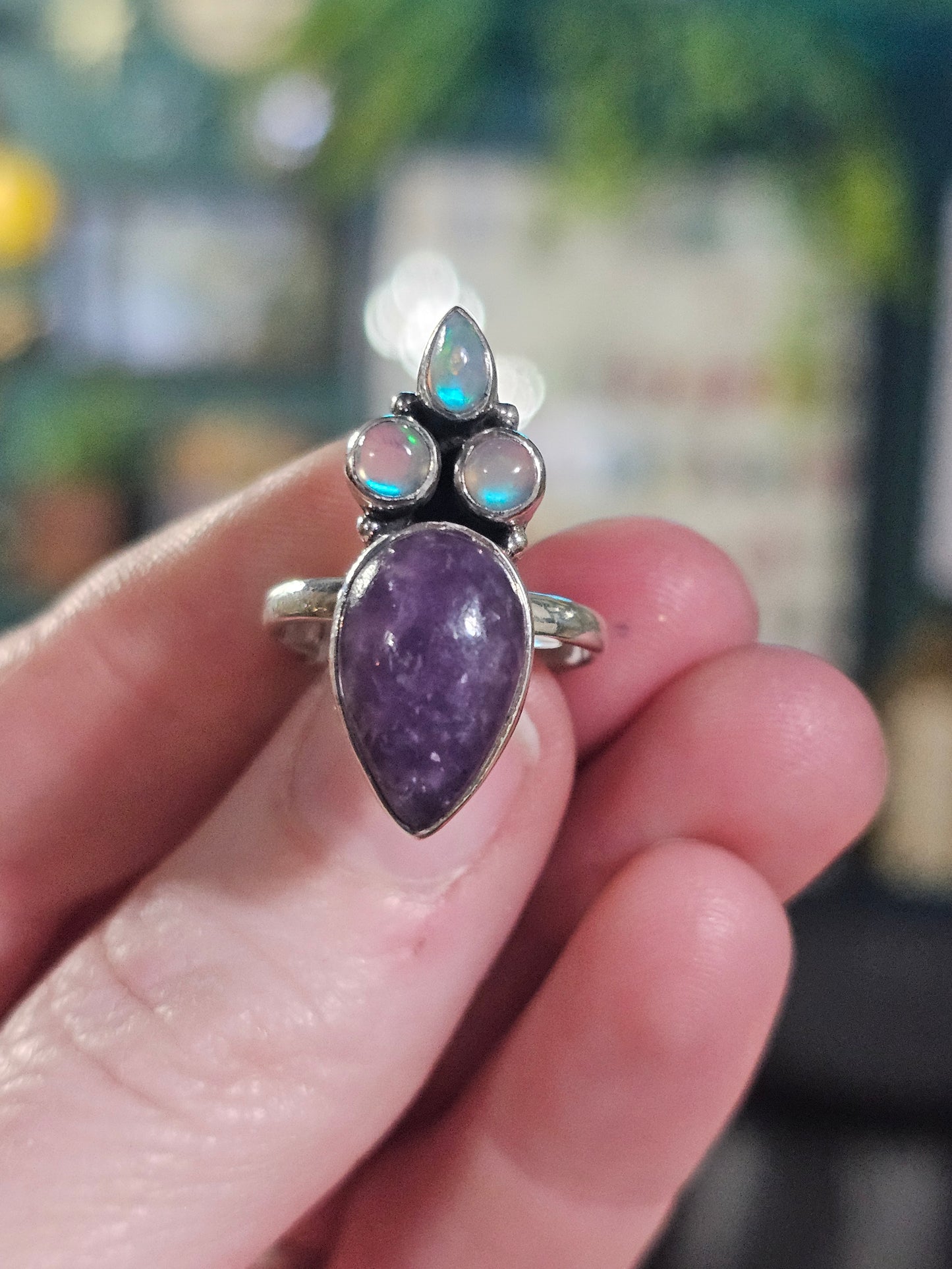 Size 7 Lepidolite & Ethiopian Opal Ring