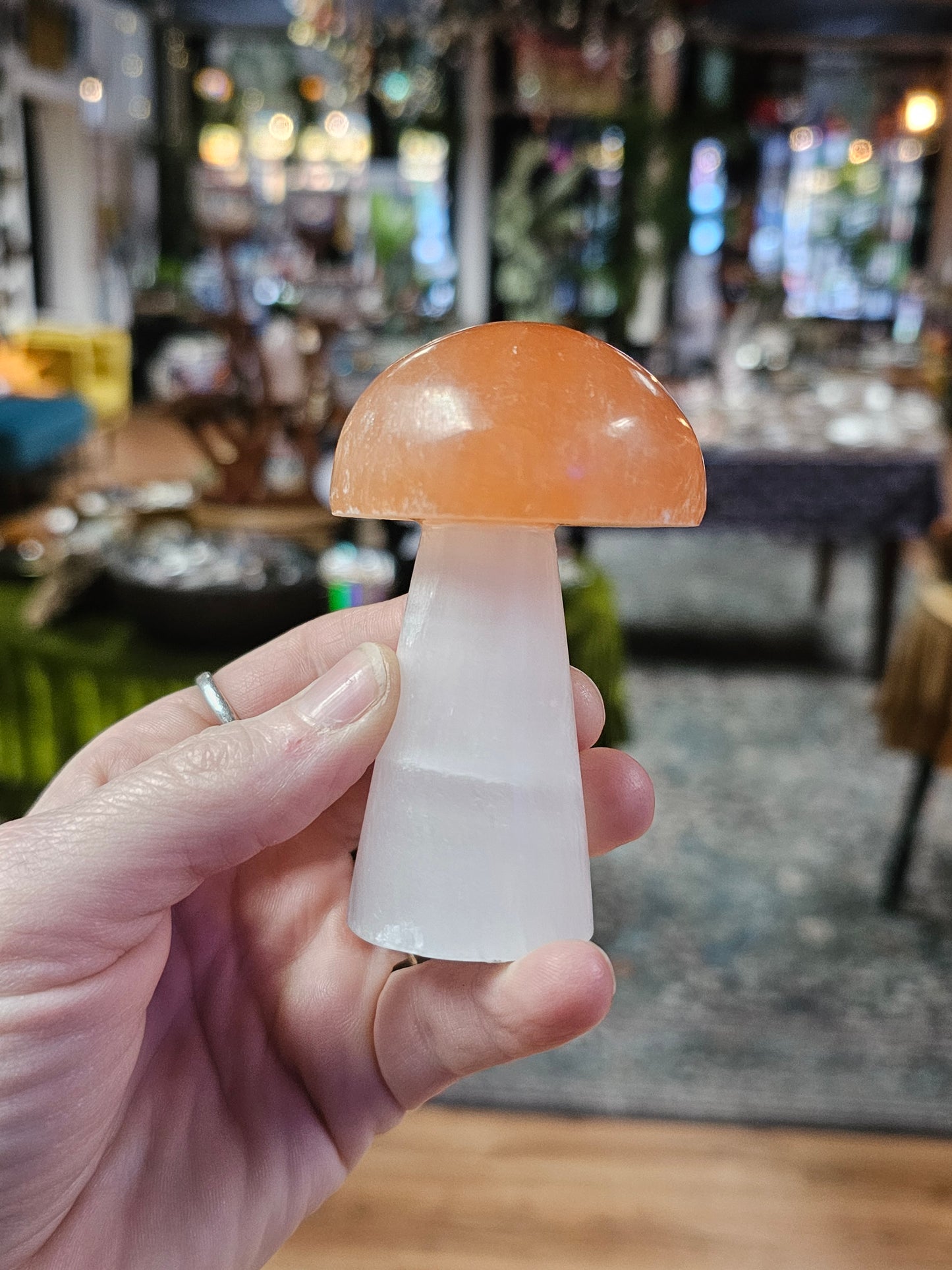 Peach Top Selenite Mushroom ( Satin Spar)