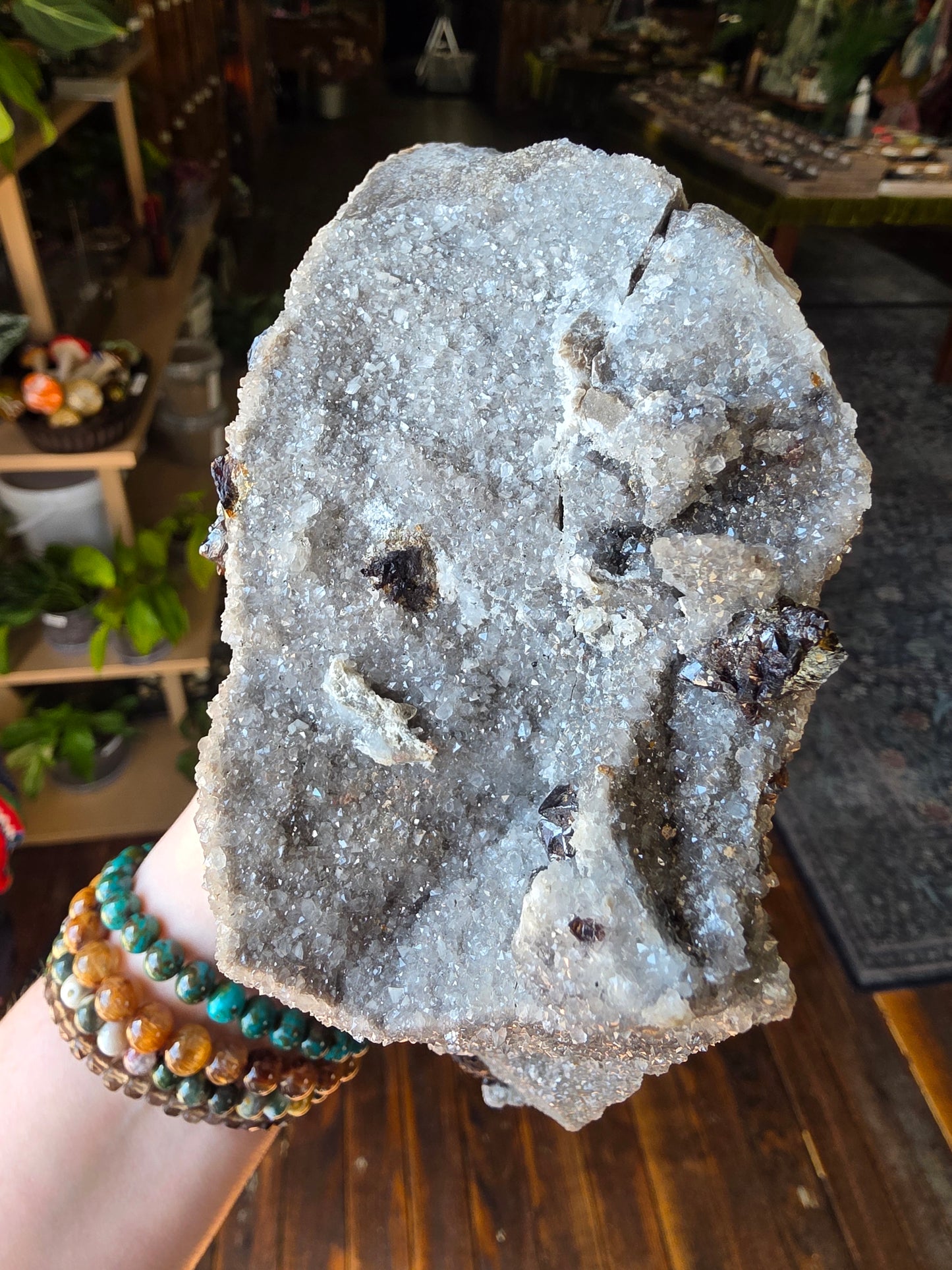 Calcite and Sphalerite on Druzy Quartz