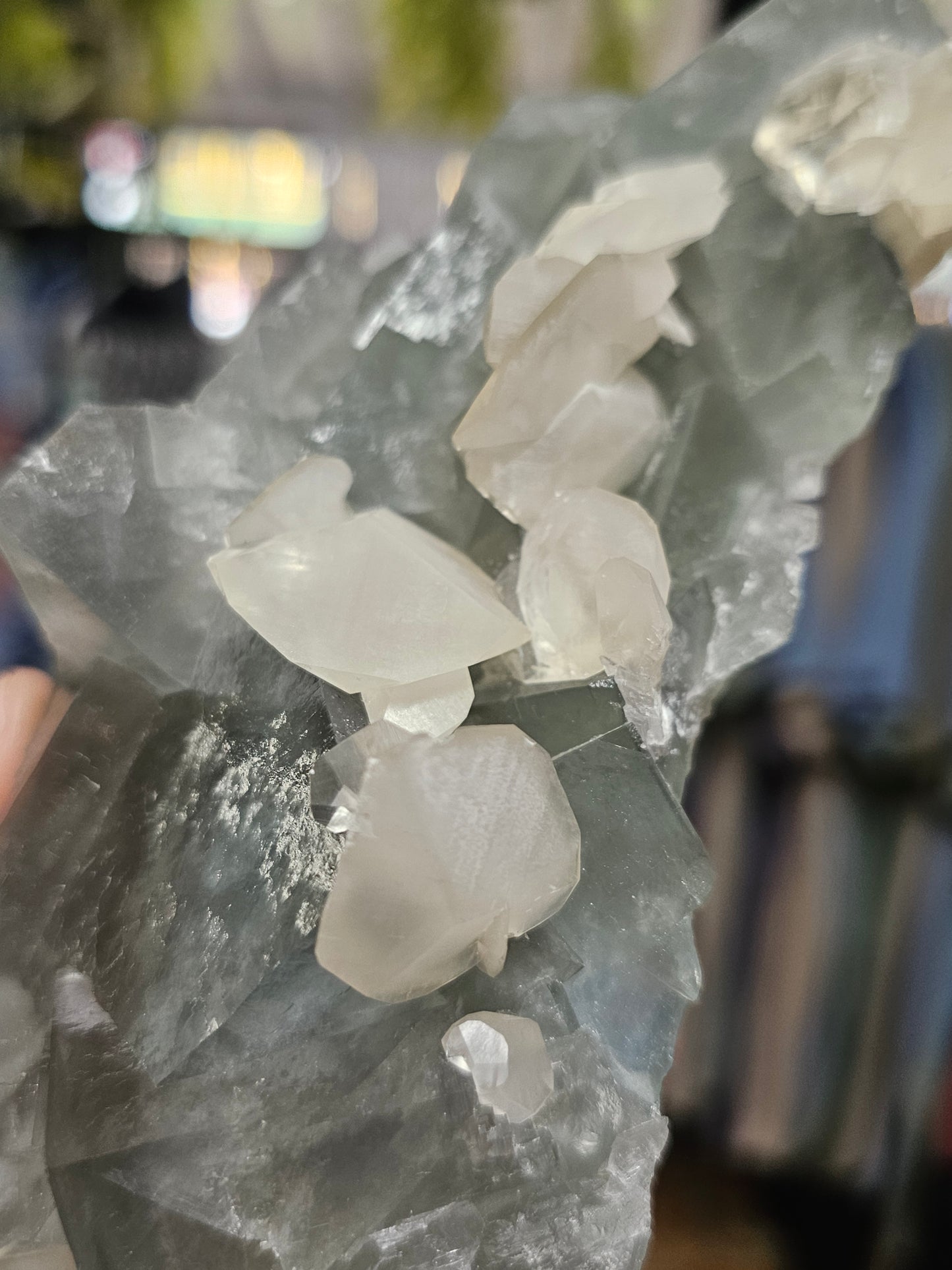 Calcite on Blue Fluorite