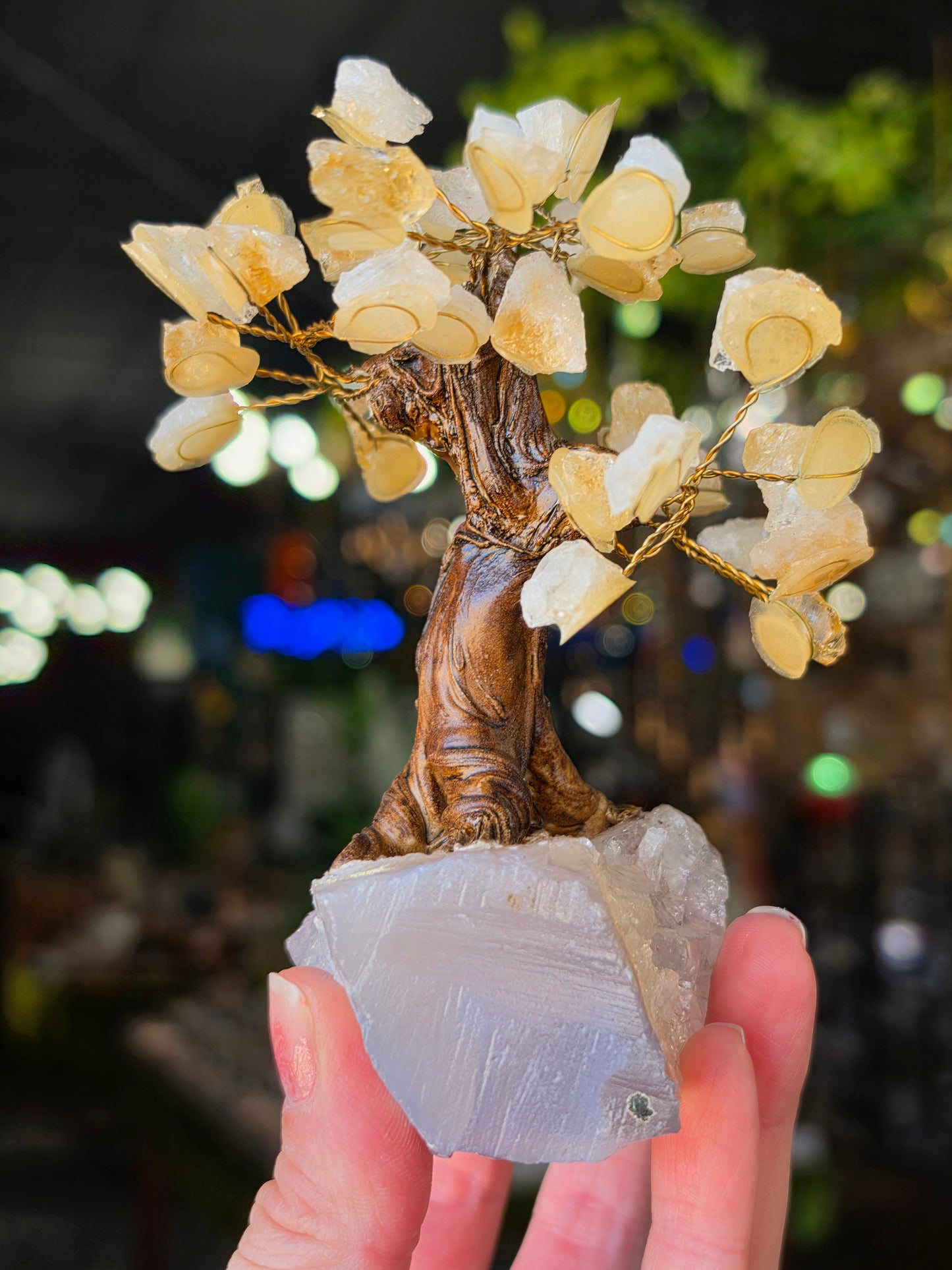 Citrine Chip Bead Tree on Amethyst Clutser Base