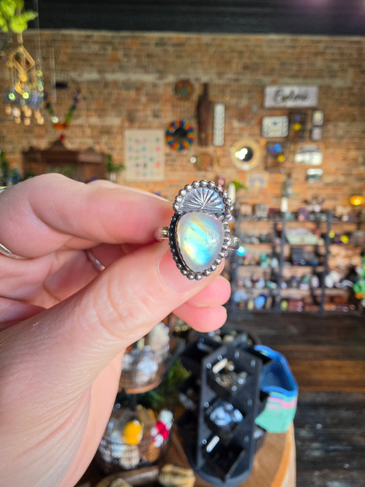 Size 7 Rainbow Moonstone Ring