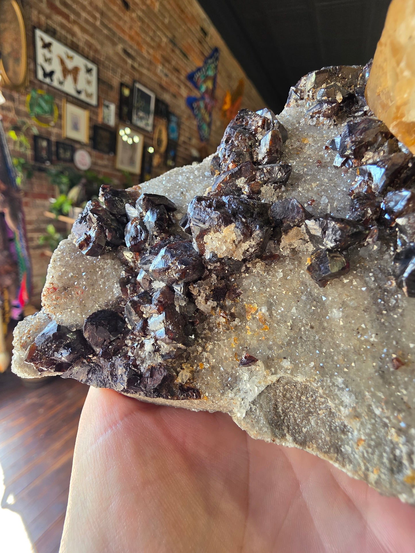 Calcite and Sphalerite on Druzy Quartz