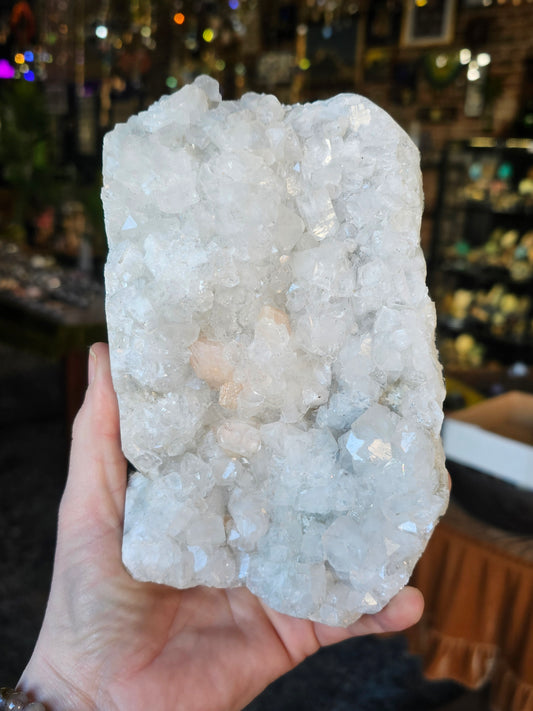 Large Peach Stilbite on Apophyllite