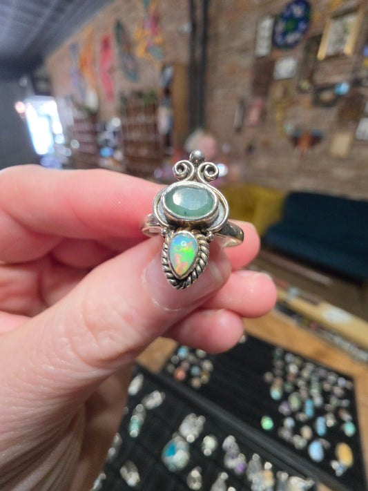 Size 6 Emerald and Ethiopian Opal Ring
