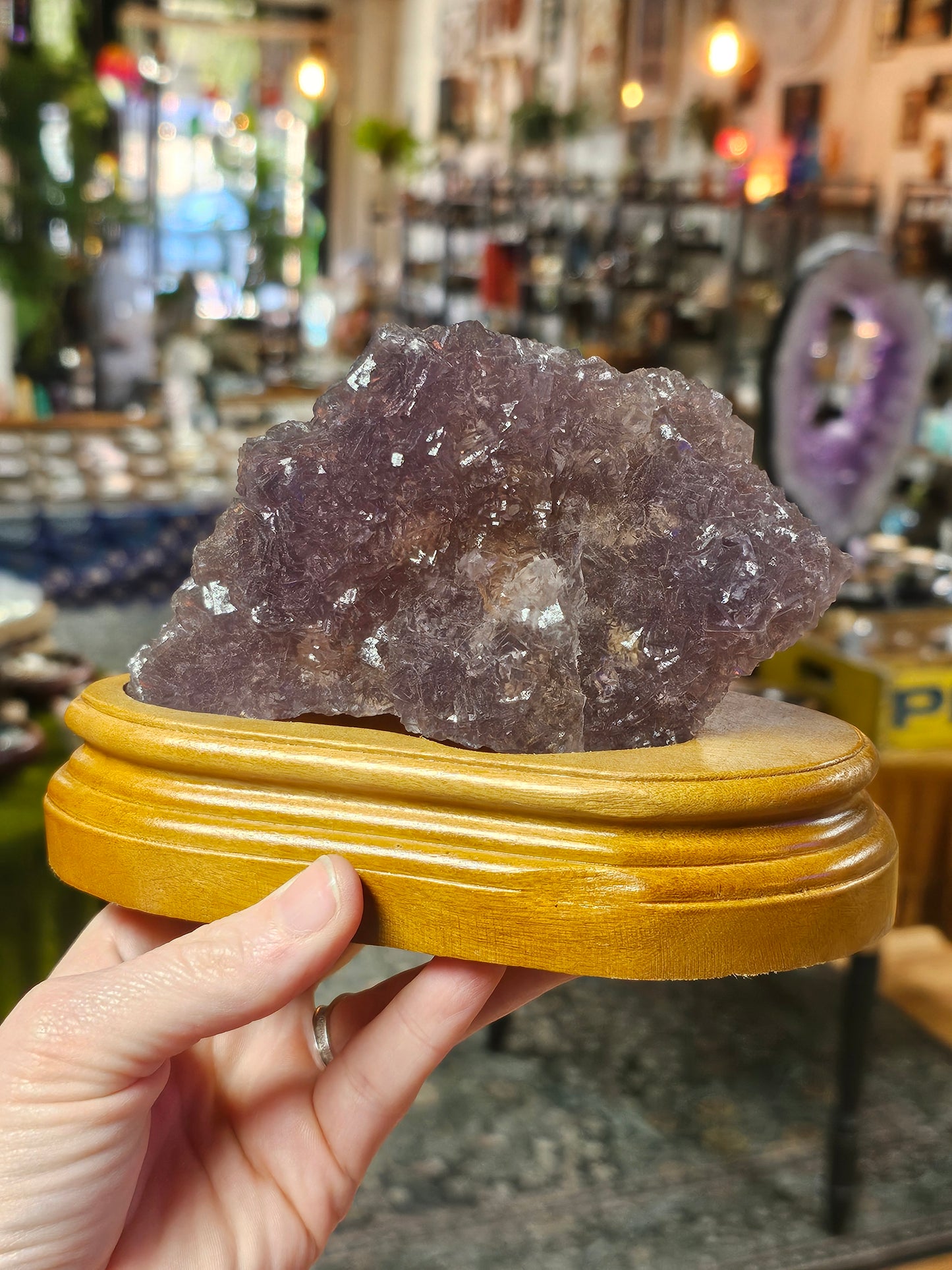 Purple Fluorite on Custom Wood base