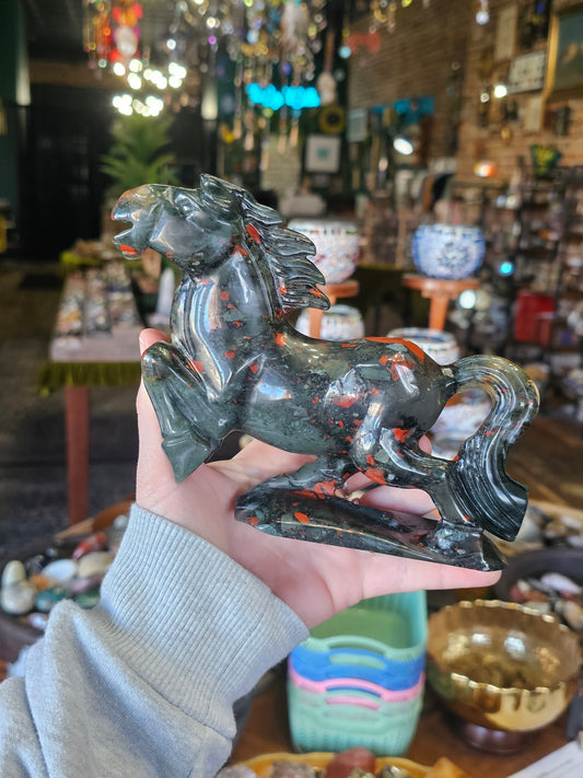 African Bloodstone Horse Carving