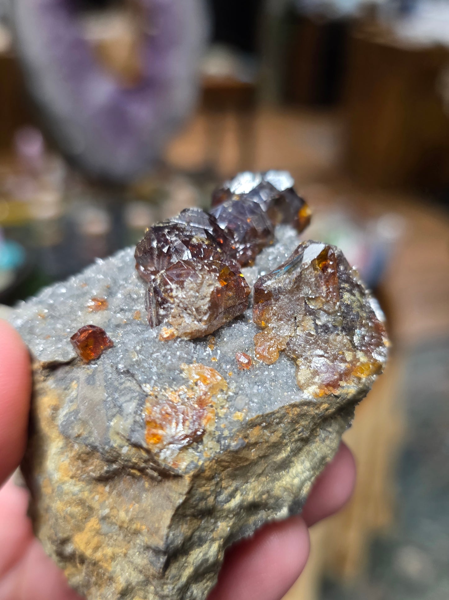 Sphalerite on Druzy Quartz