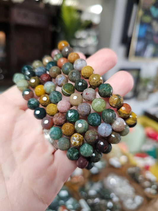 7.5 mm Fancy Jasper Facet Bead Bracelet