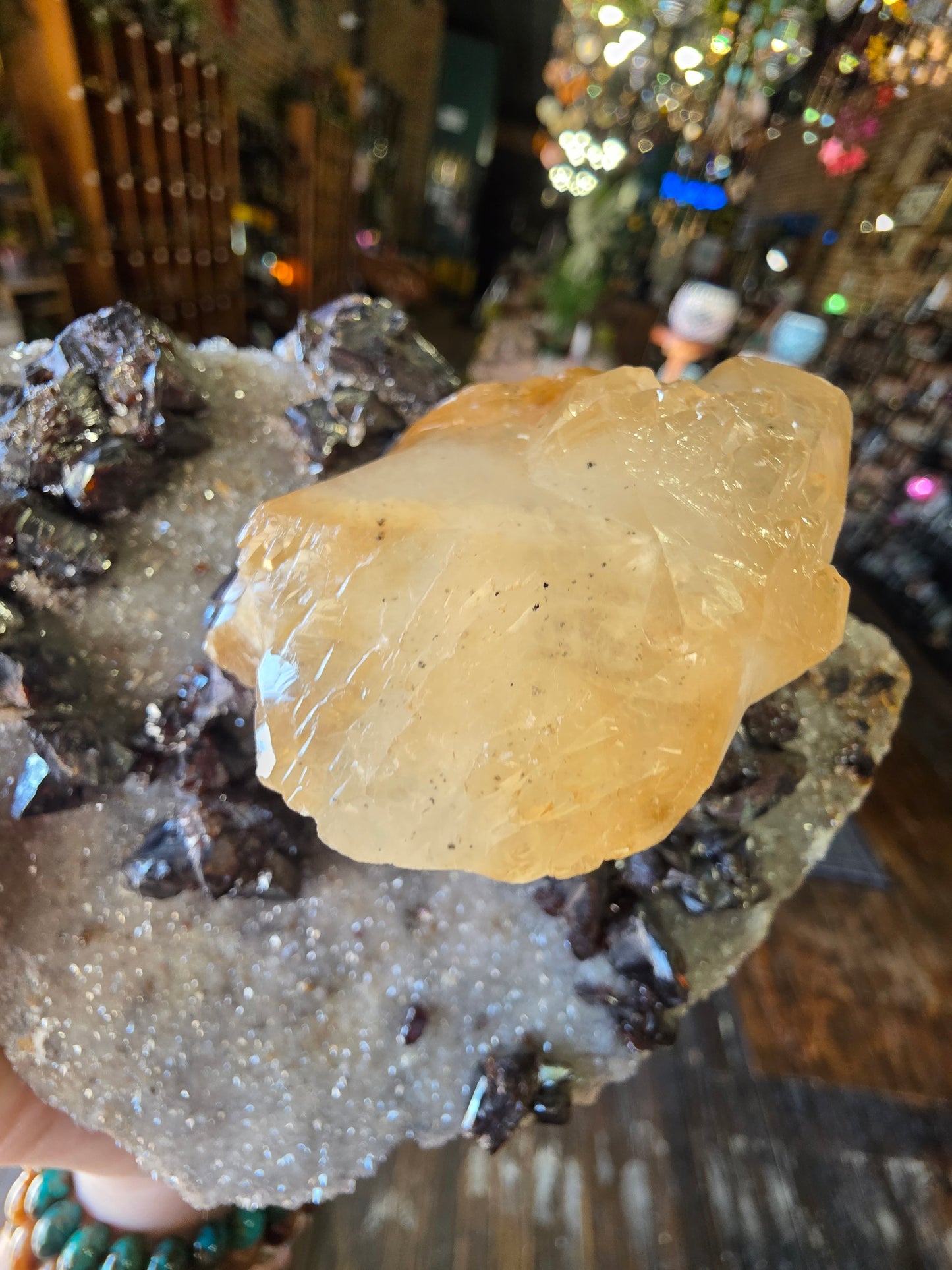 Calcite and Sphalerite on Druzy Quartz