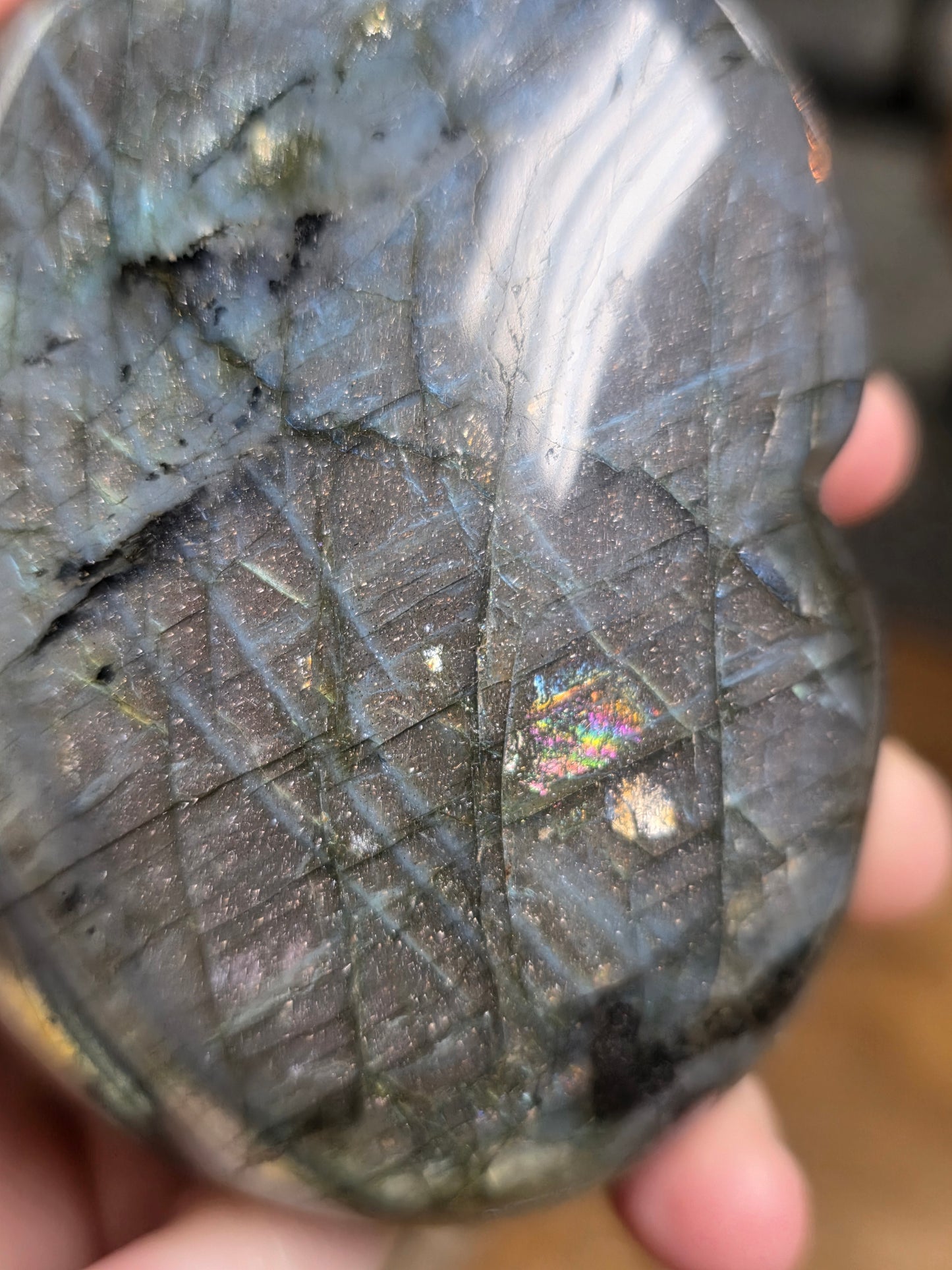 Labradorite Heart on Metal Stand
