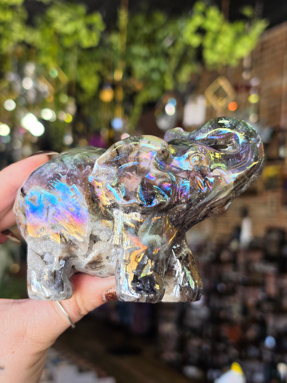 Aura Coated Druzy Quartz Elephant