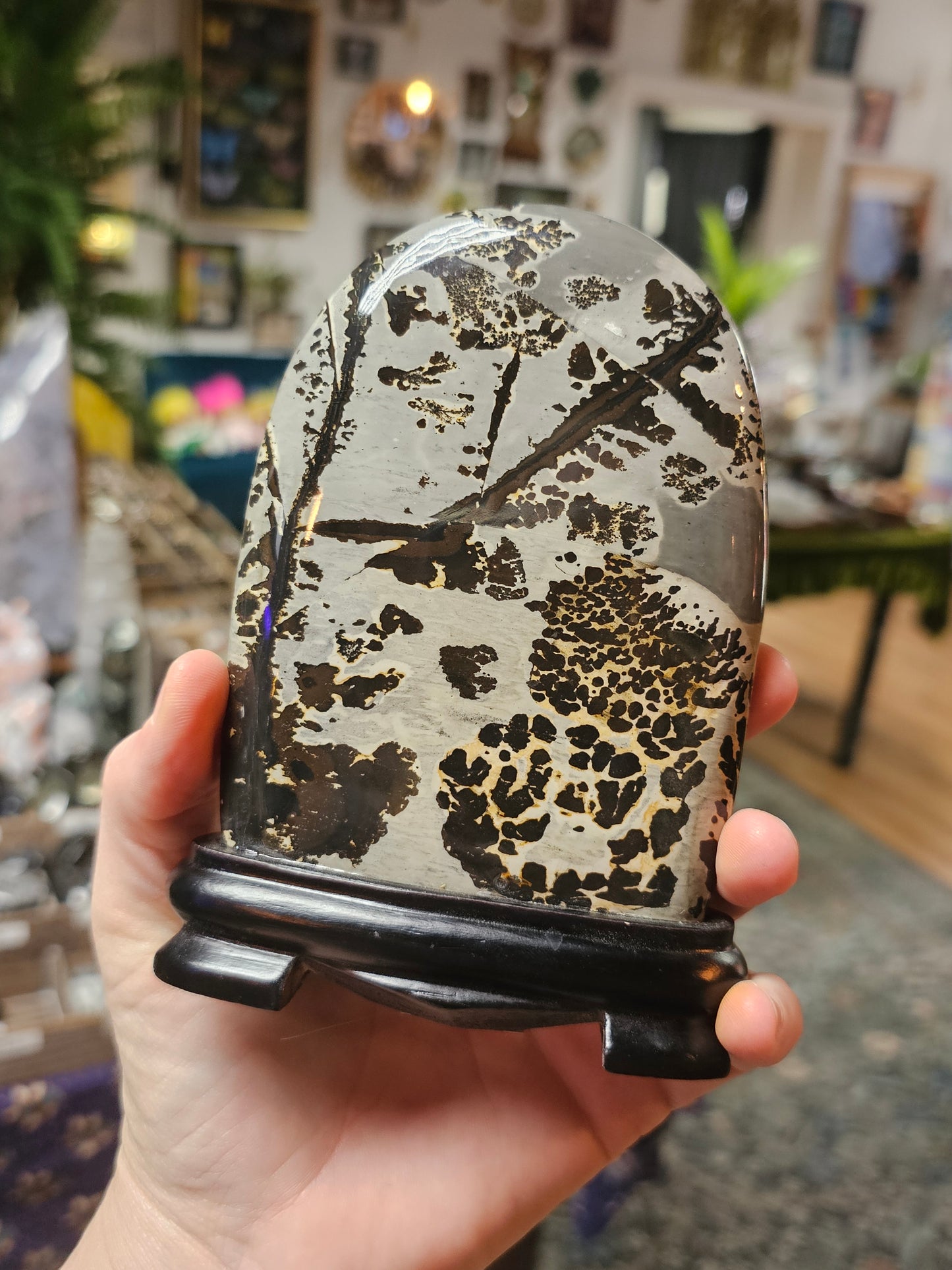 Dendritic Jasper Freeform on Wooden Base