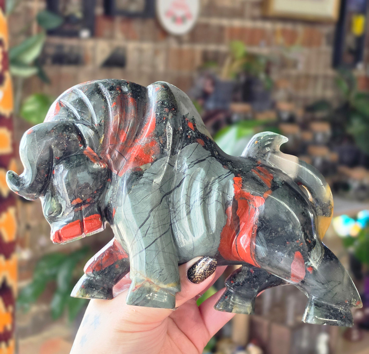 African Bloodstone Bull Carving