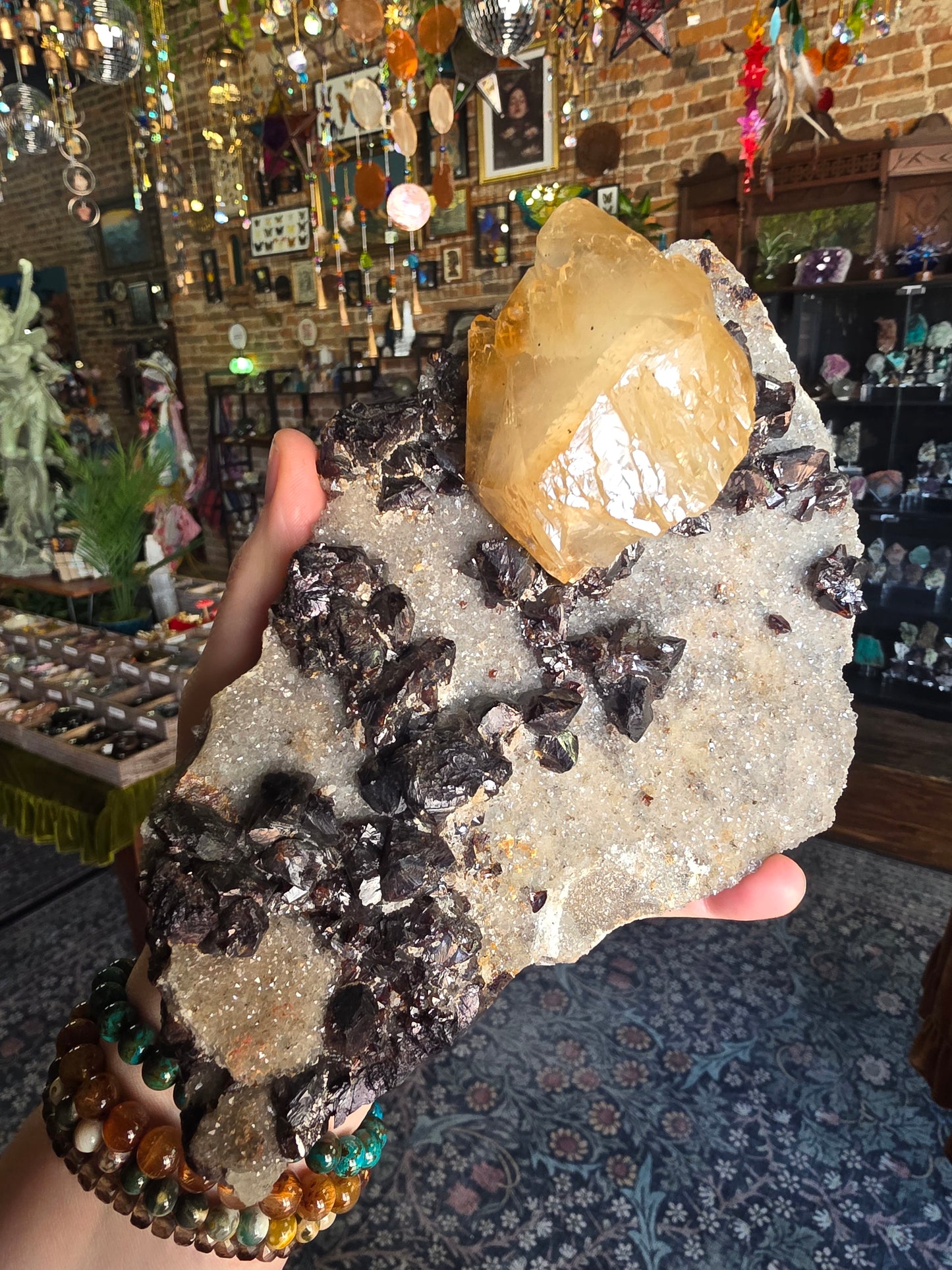 Calcite and Sphalerite on Druzy Quartz