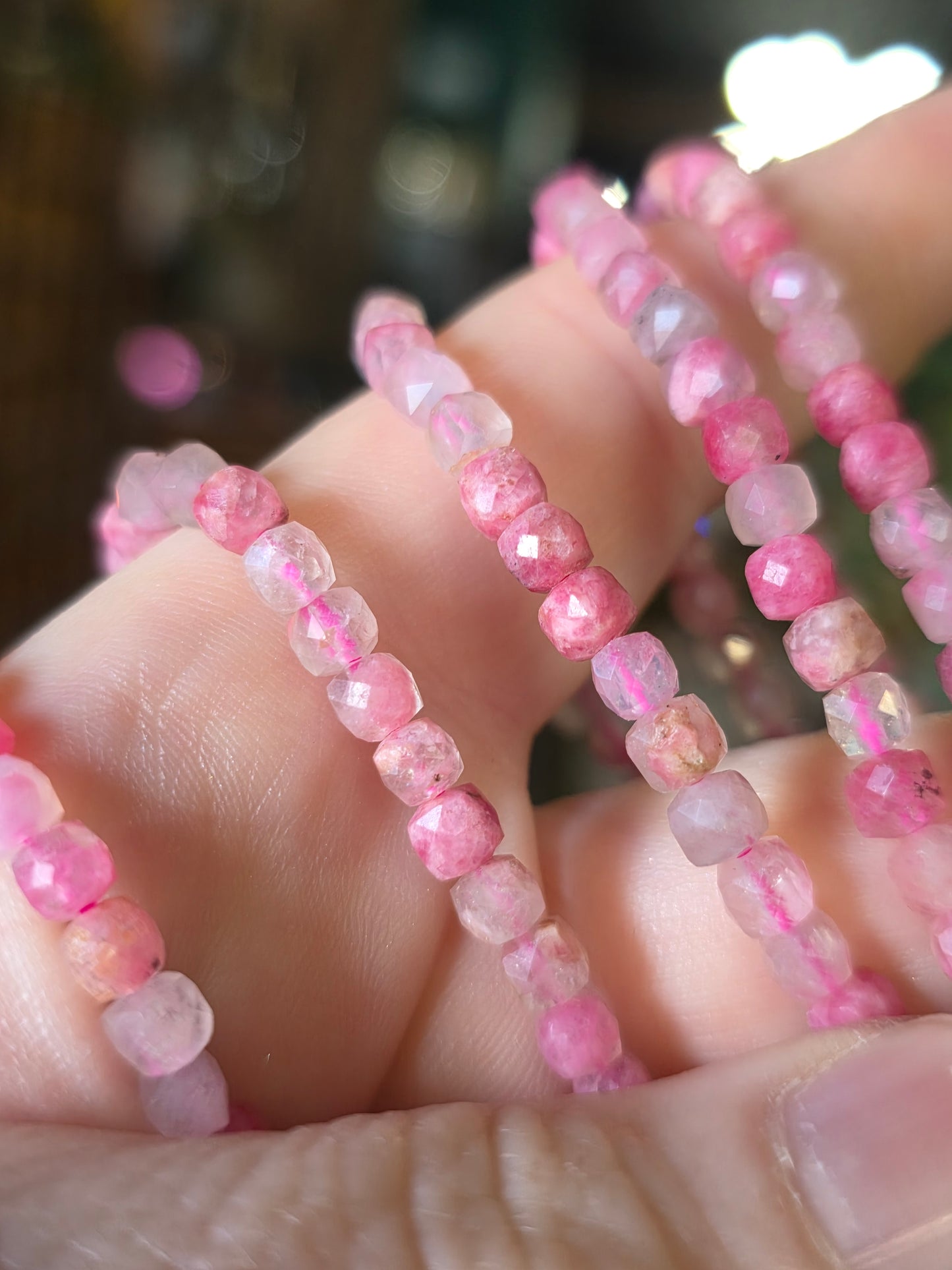 Faceted Rhodonite Bead Bracelet