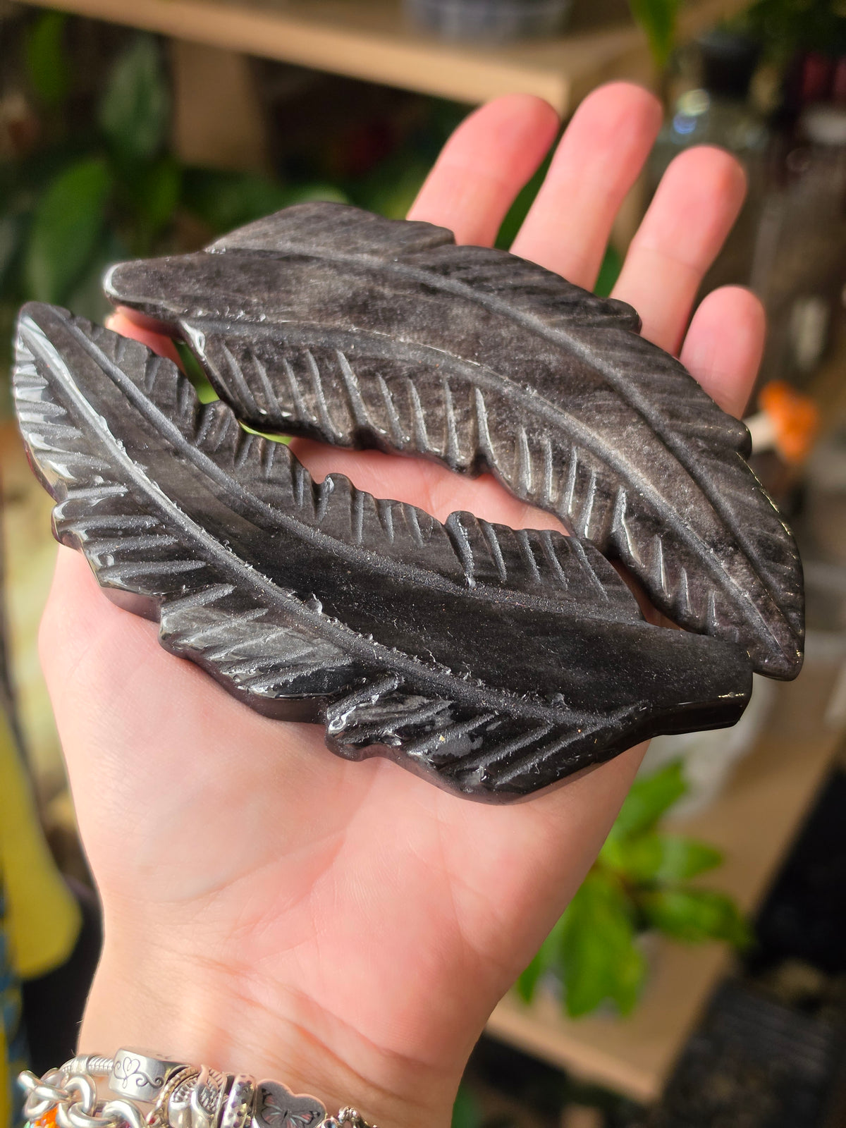 Silversheen Obsidian Feather Carving