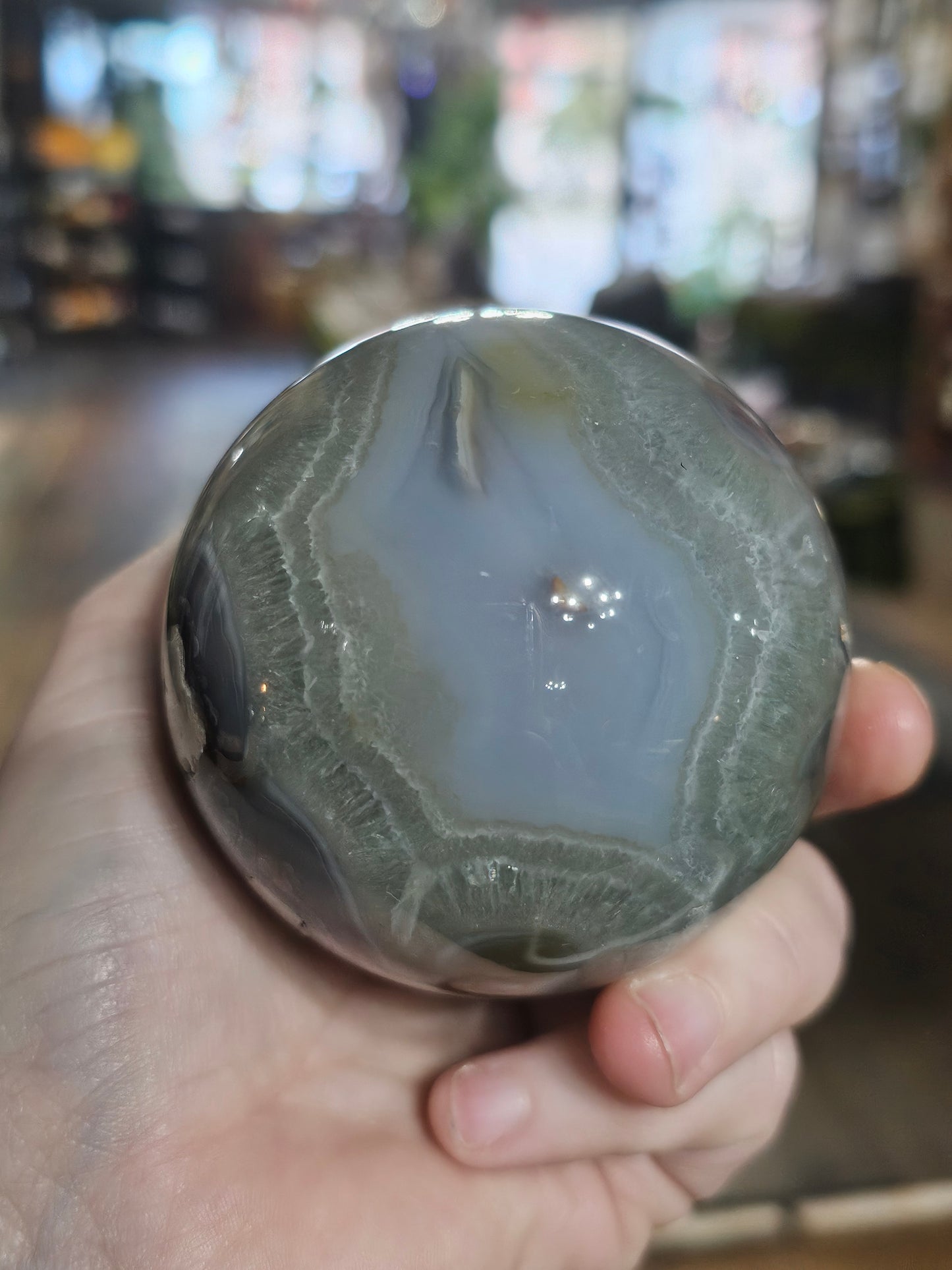 Purple Flower Agate with Prasiolite Sphere