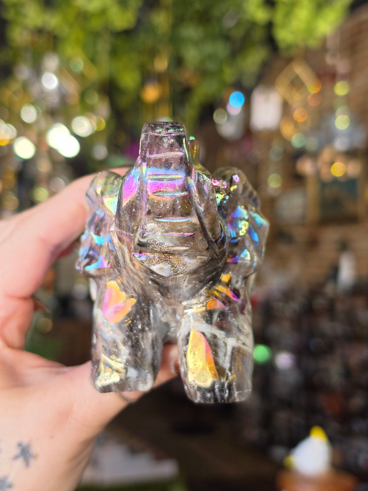 Aura Coated Druzy Quartz Elephant