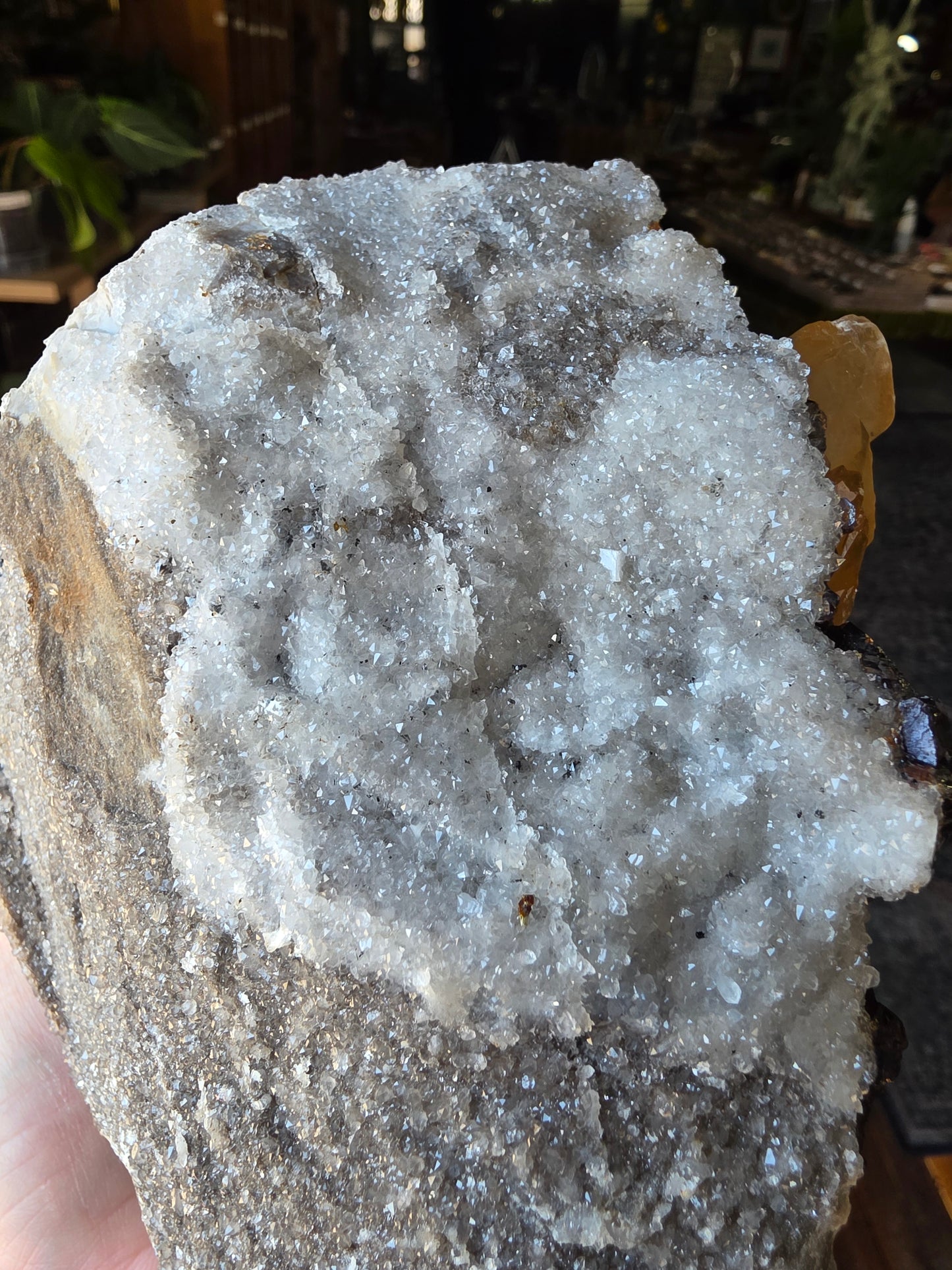 Calcite and Sphalerite on Druzy Quartz