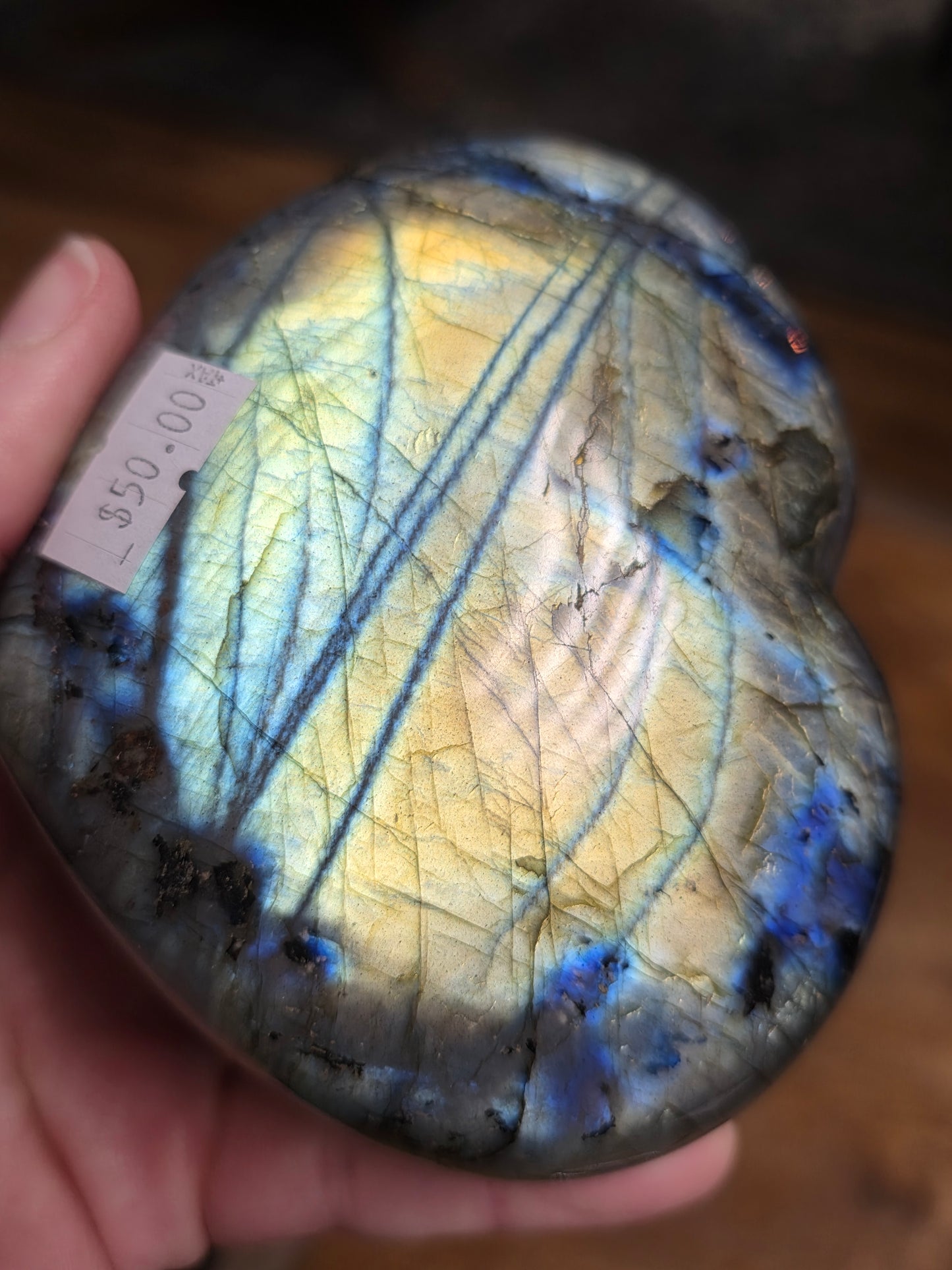 Labradorite Heart on Metal Stand