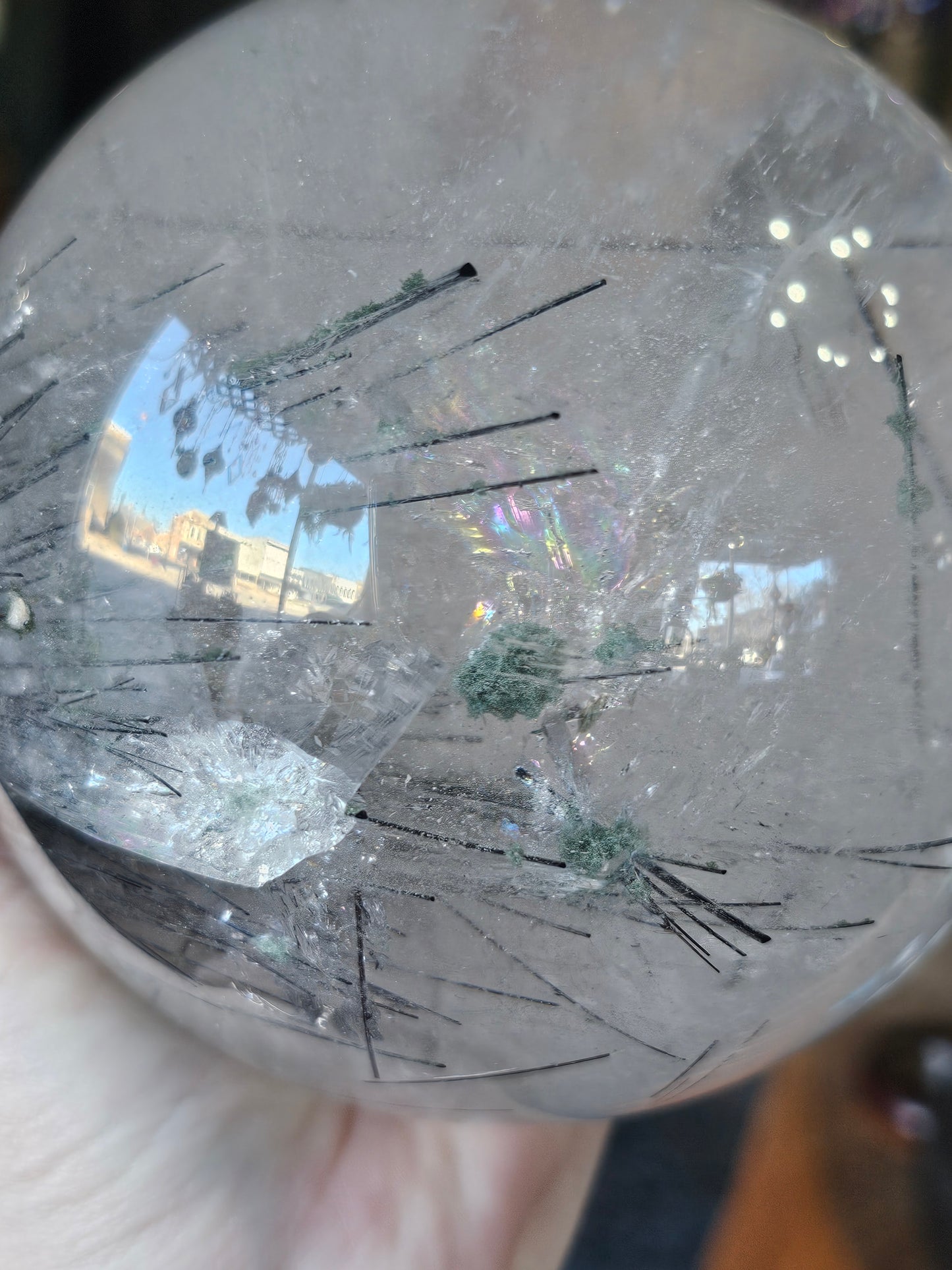 XL Chlorite and Tourmaline in Quartz Sphere
