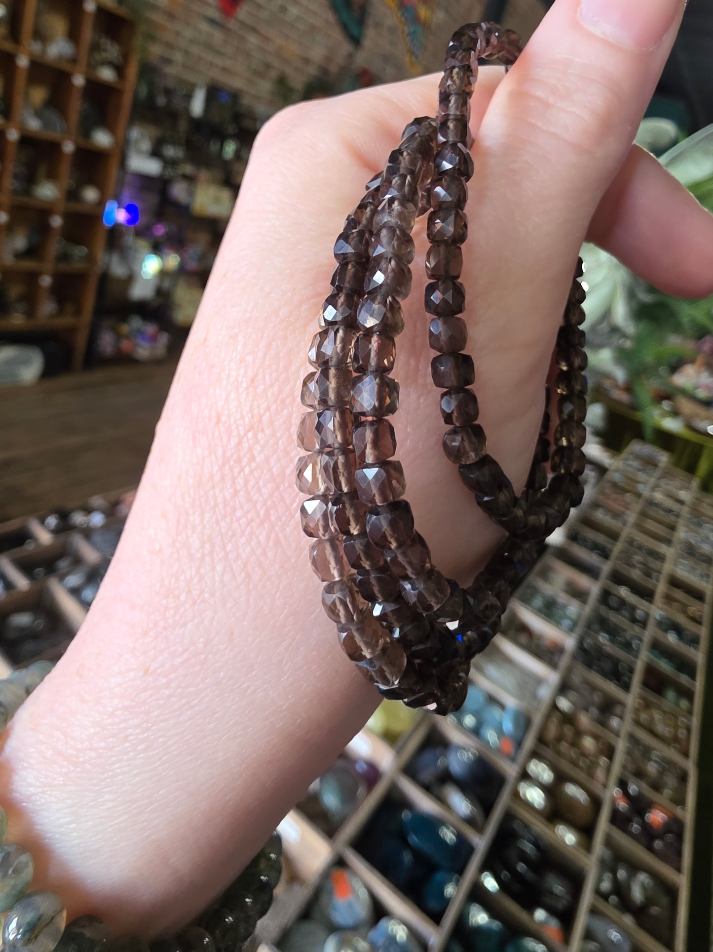 Faceted Smoky Quartz Bead Bracelet