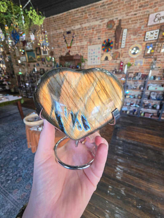 Large Labradorite Heart with Stand