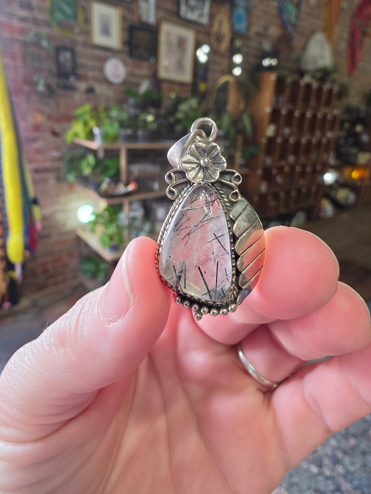 Black Tourmaline in Quartz Pendant
