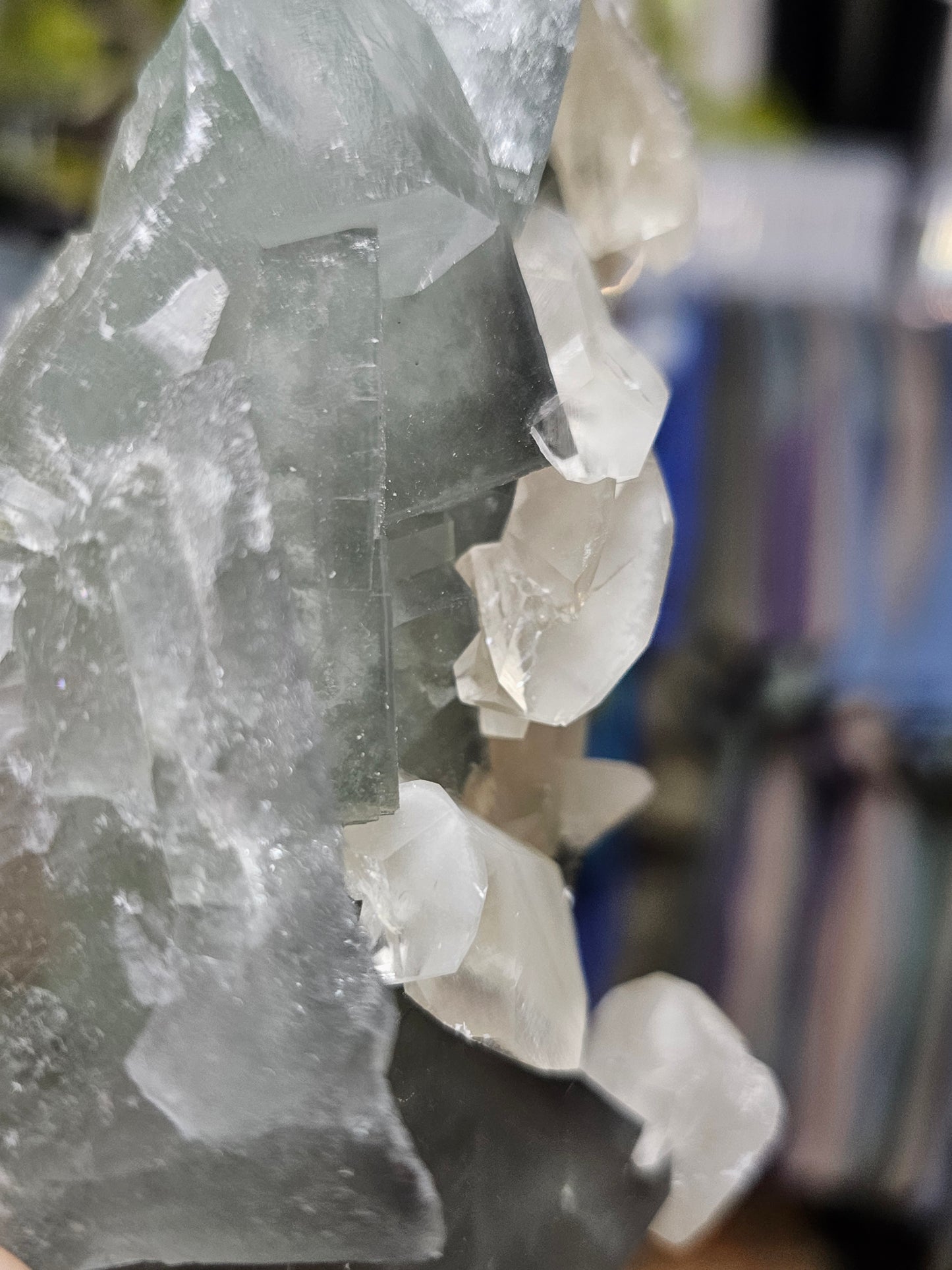 Calcite on Blue Fluorite