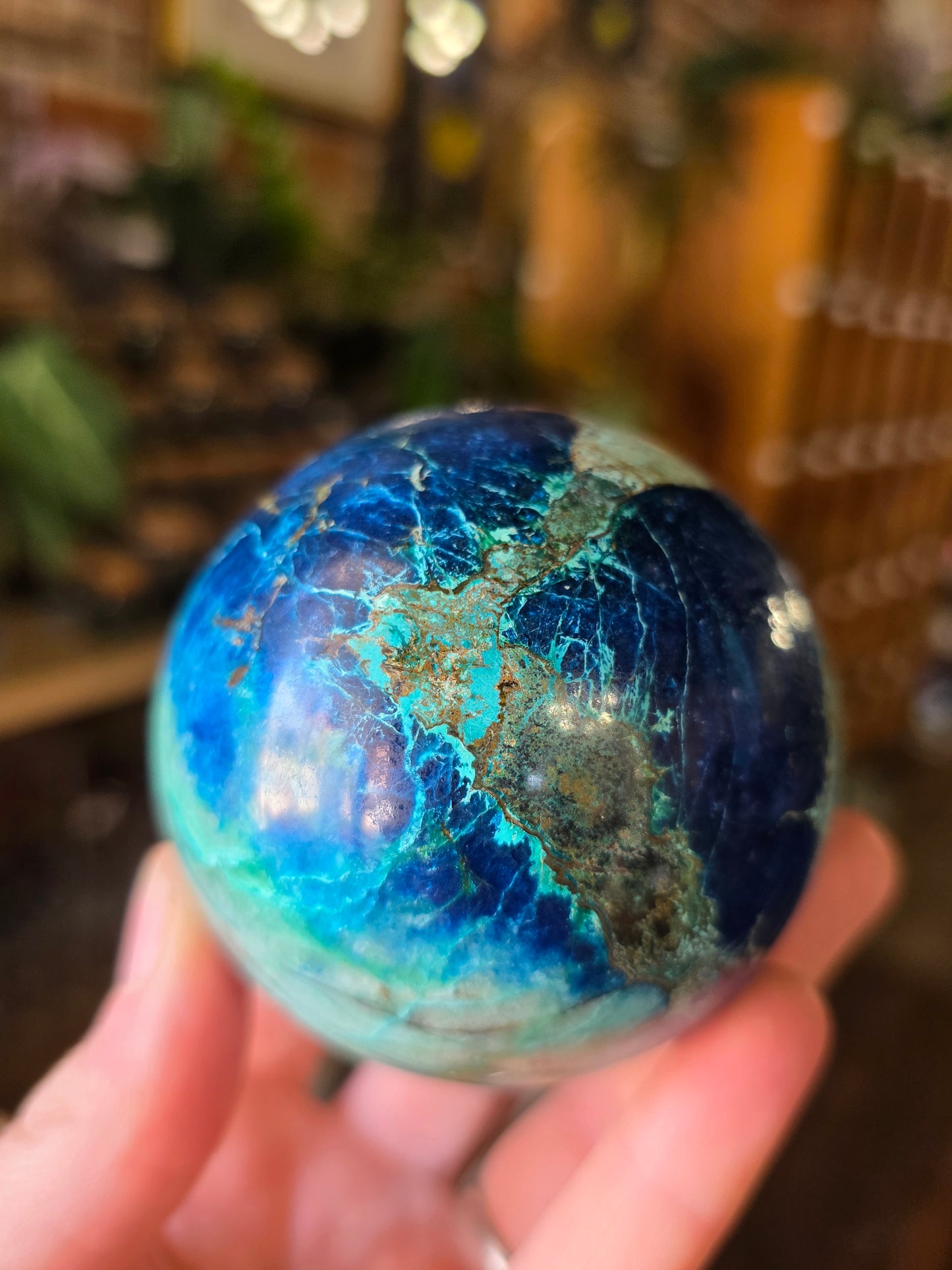 Chrysocolla and Shattuckite Sphere